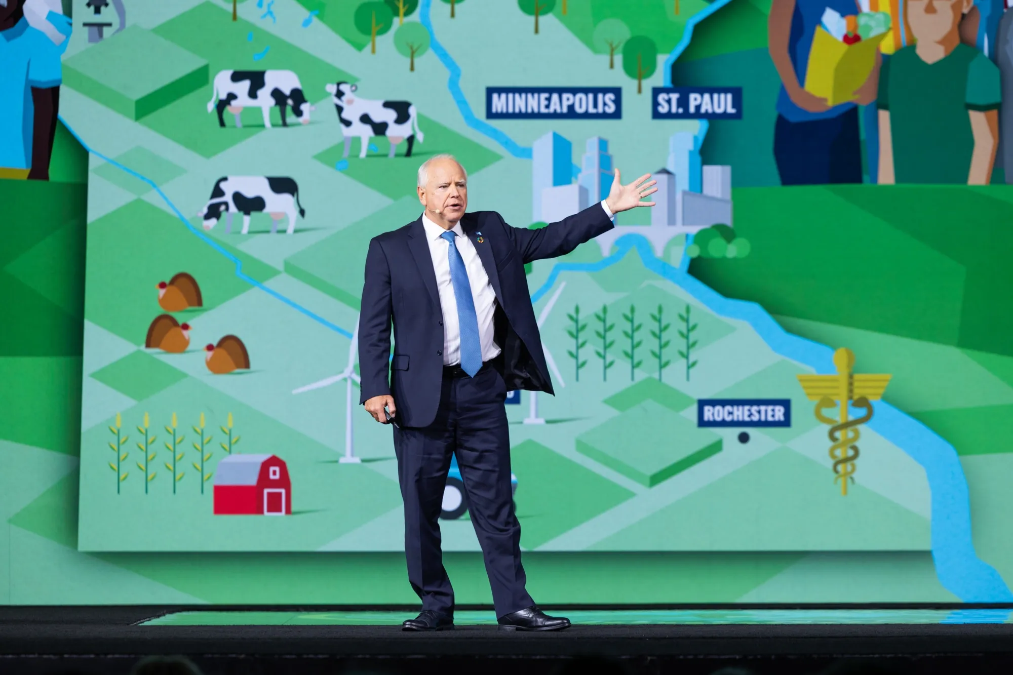 Tim Walz demonstrates his great affection for maps during&nbsp;a keynote address at the ESRI User Conference&nbsp;in July.