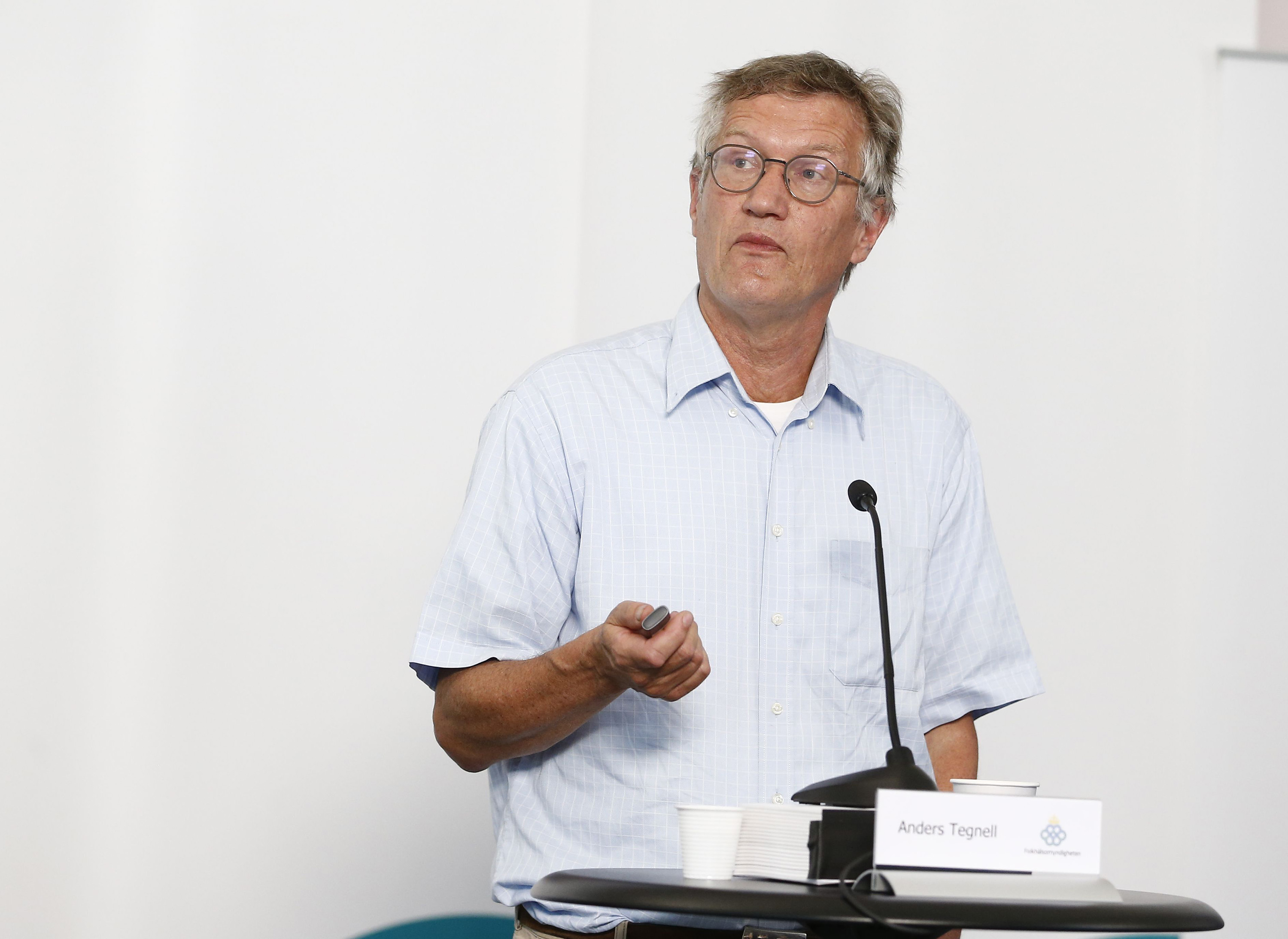 Anders Tegnell speaks in Stockholm, on June 25.