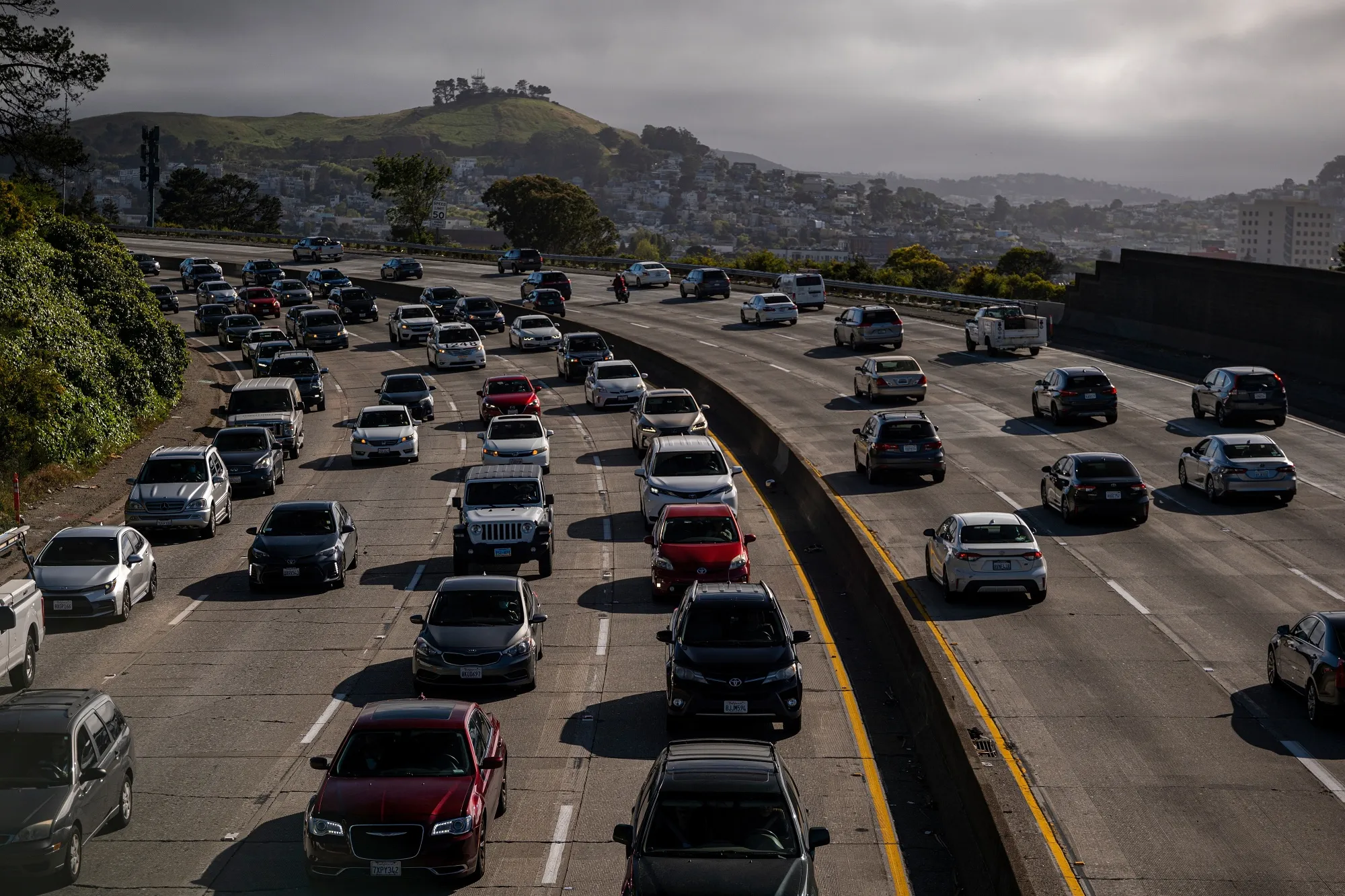 Vehicles on Highway 101 in San Francisco, California.