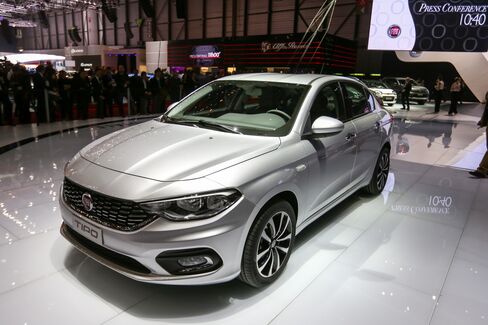 A Fiat Tipo automobile sits on display at the Geneva International Motor Show.