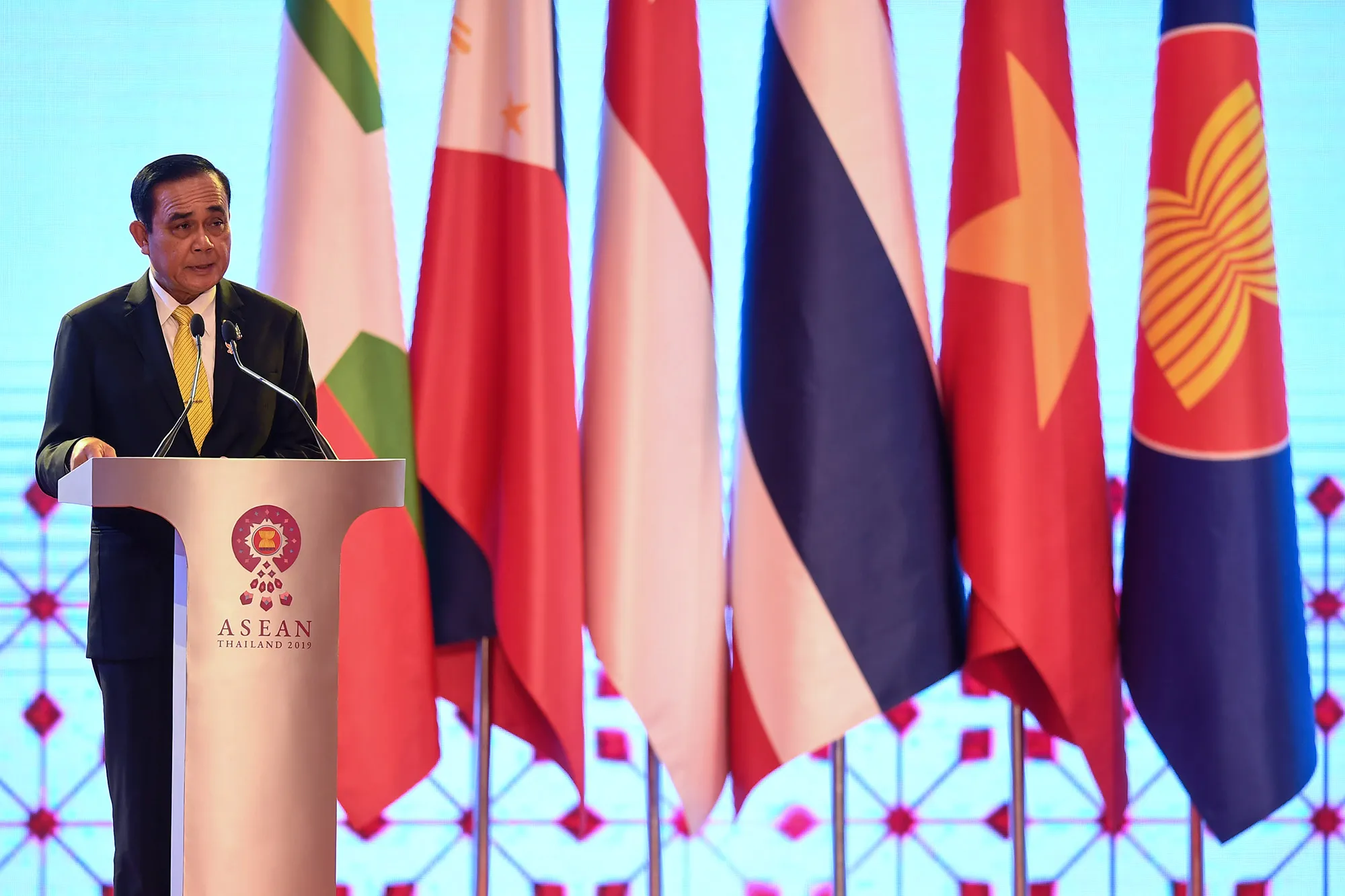 Prayut Chan-O-Cha speaks during the opening&nbsp;of the ASEAN summit in Bangkok on June 23.&nbsp;