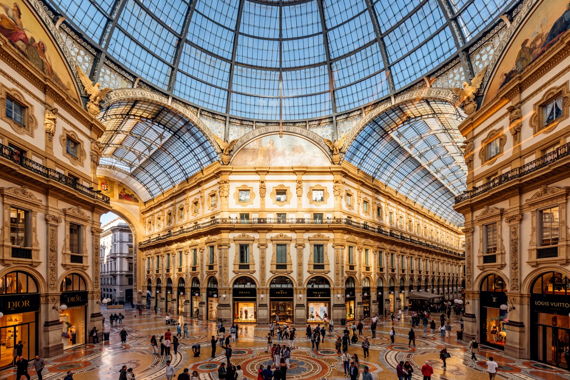 Luxury boutique stores in Milan’s Galleria Vittorio Emanuele II.