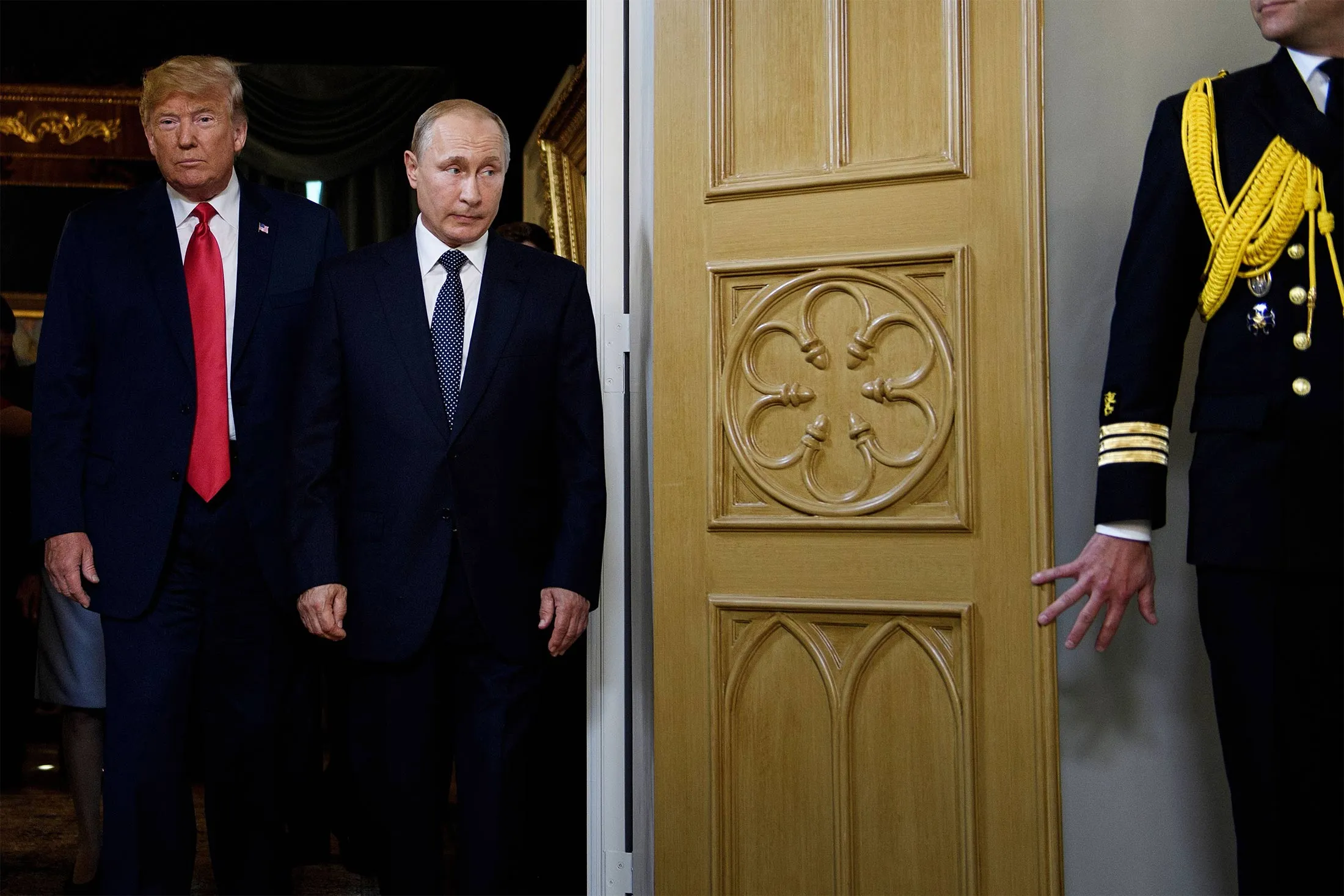 Donald Trump&nbsp;and Vladimir Putin arrive for a meeting in Helsinki, on July 16, 2018.&nbsp;