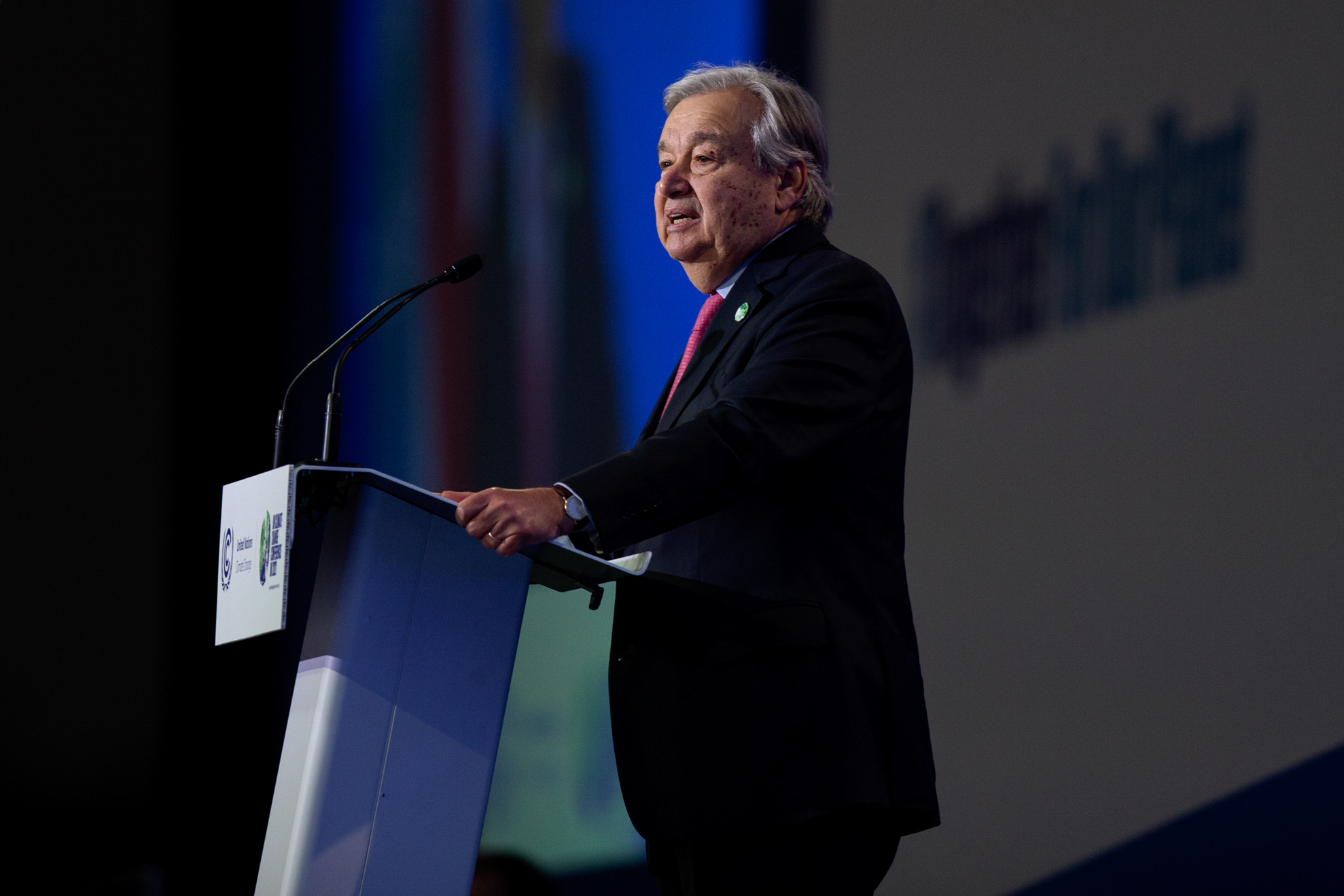 Antonio Guterres speaks during the COP26 climate talks in Glasgow, U.K., on Nov. 1.
