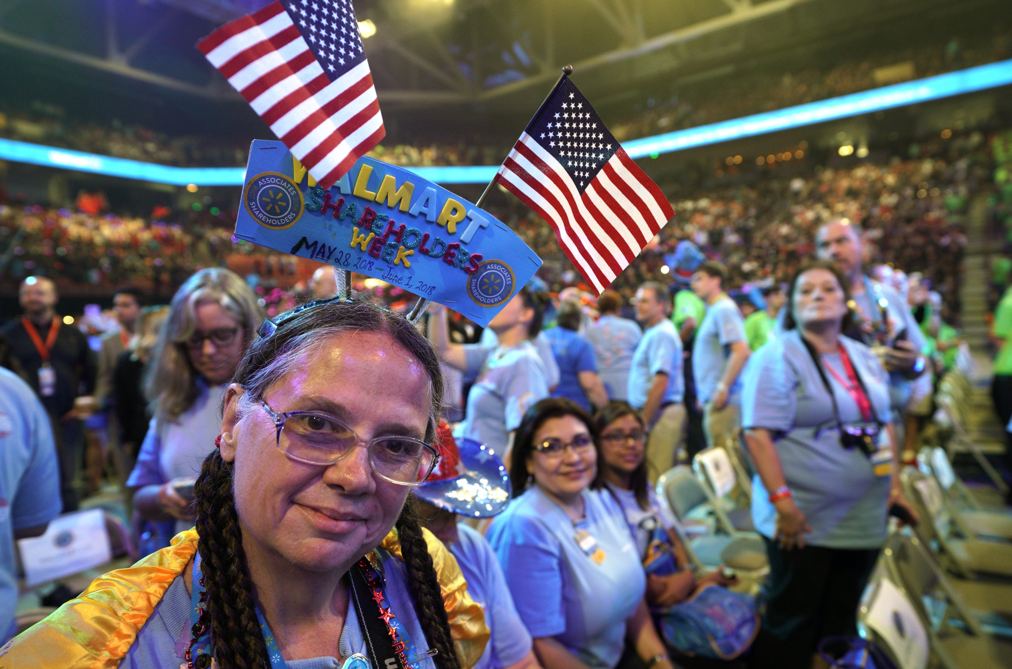 Walmart employees during an annual shareholders meeting event on June 1, 2018 in Fayetteville, Arkansas.