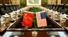 Flags of the US and China.