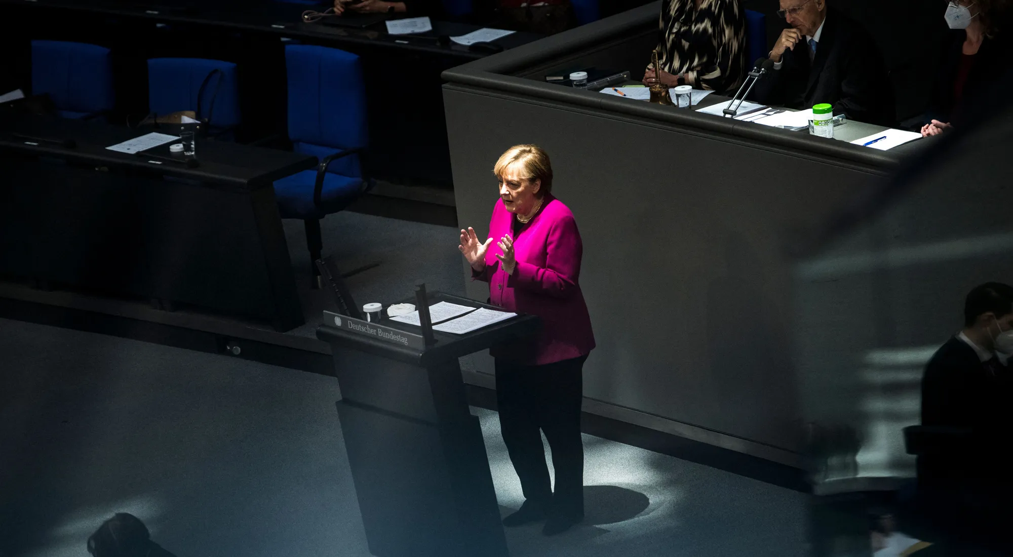 German Chancellor Angela Merkel addresses the&nbsp;Bundestag in Berlin on March 25.