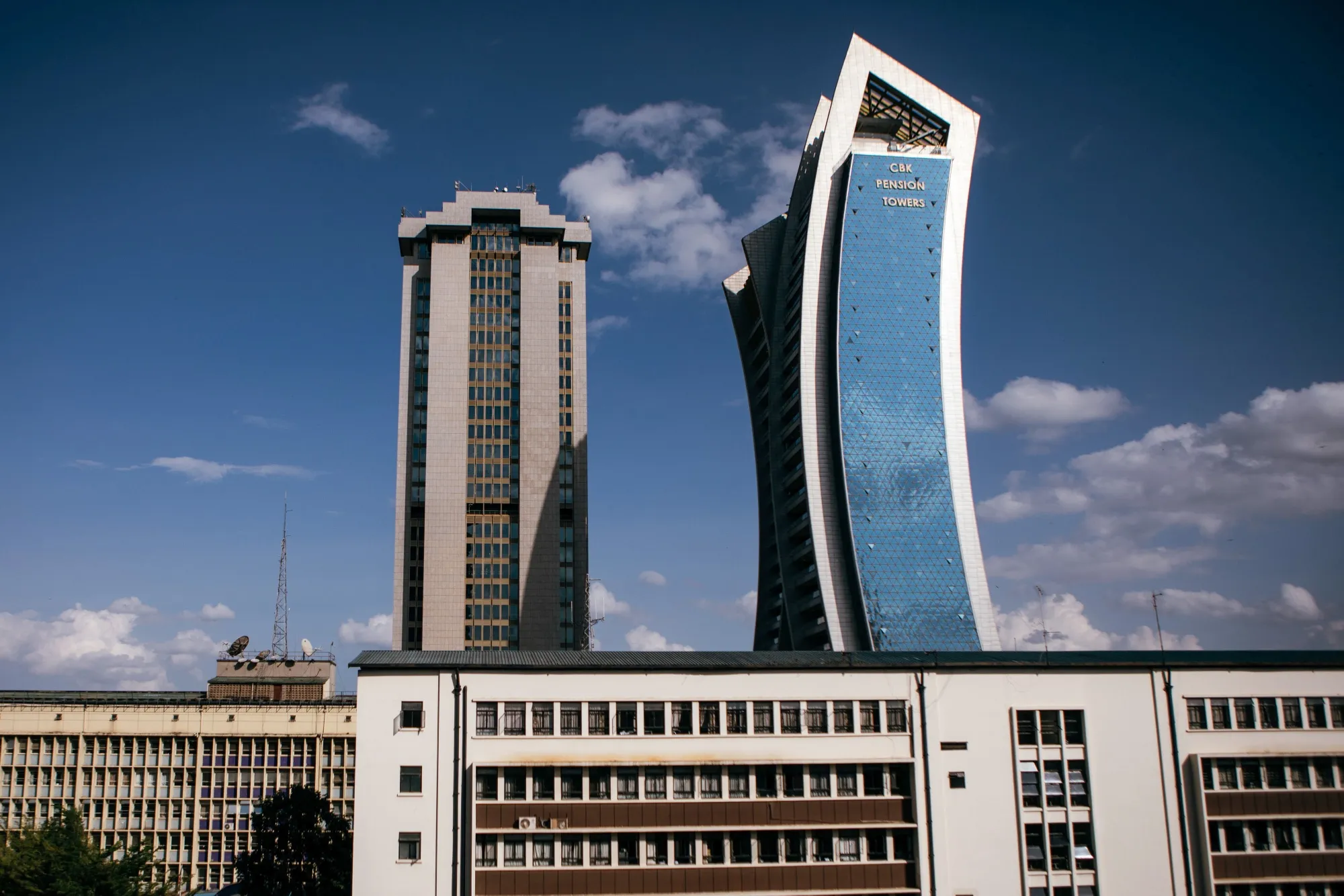 The Central Bank of Kenya (CBK) Pension Tower, right, the financial district in Nairobi.