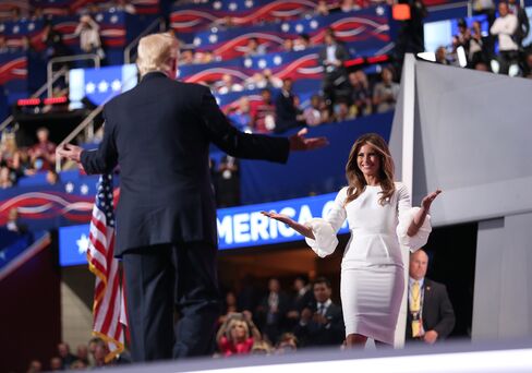 Donald Trump greets his wife, Melania, during the RNC in Cleveland on July 18, 2016.