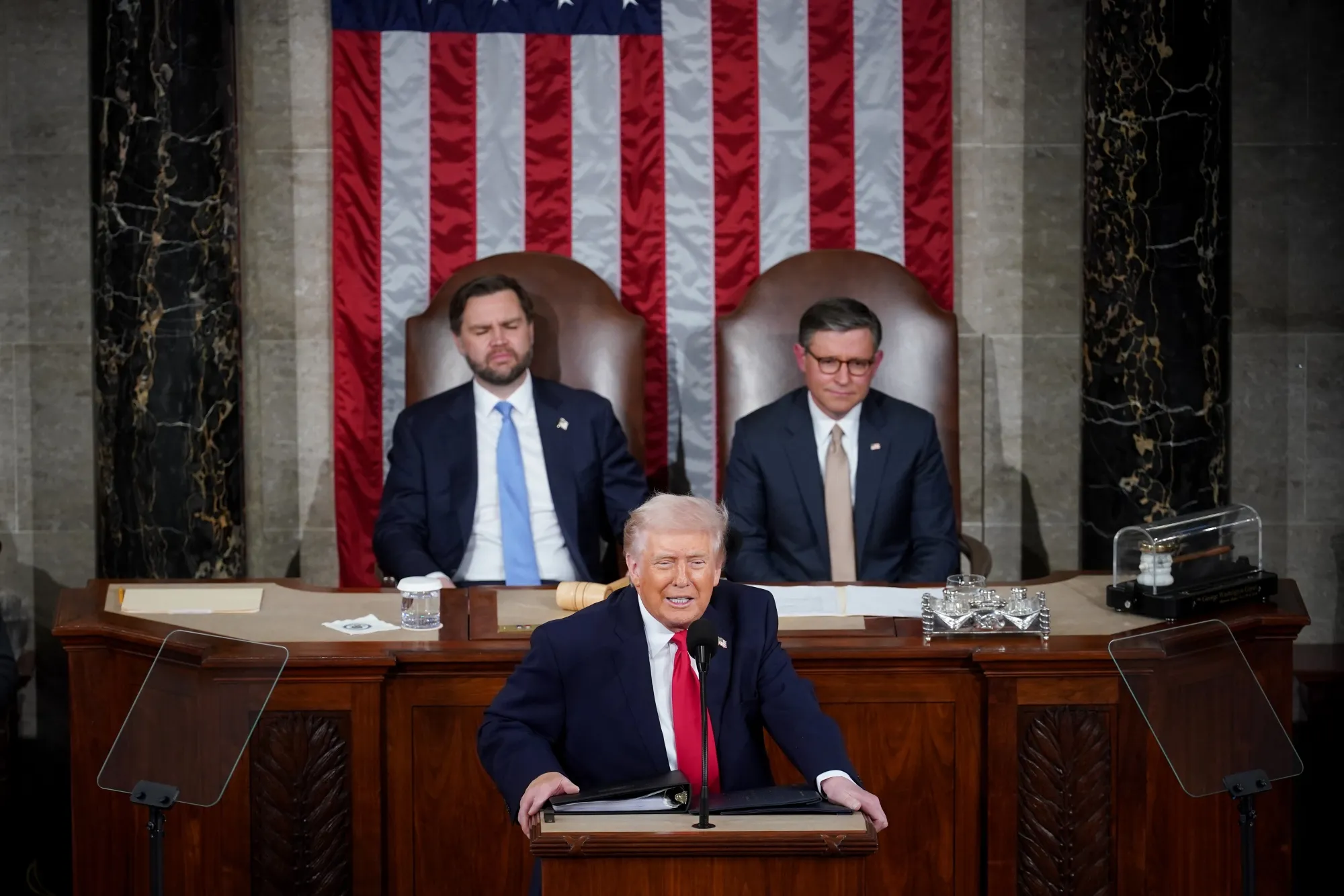 President Donald Trump speaks during a State of the Union address in the House Chamber of the US Capitol in Washington on Feb. 24.