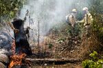Members of a firefighting task force work on putting out a fire in the Amazon rainforest near Porto Velho, Rondonia state, Brazil on Aug. 25, 2019.