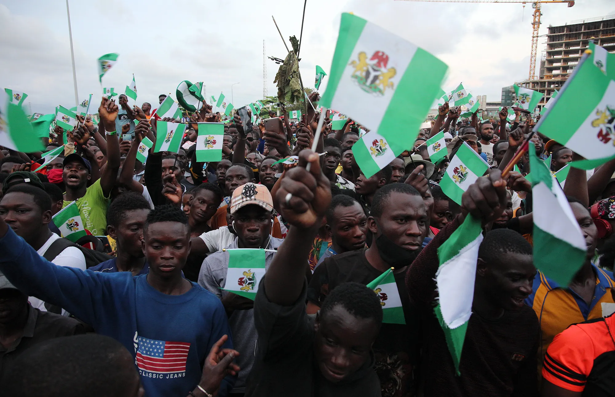 People protest against the excesses of&nbsp;the police’s Special Anti-Robbery Squad, or SARS,&nbsp;in Lagos on Oct. 20.&nbsp;
