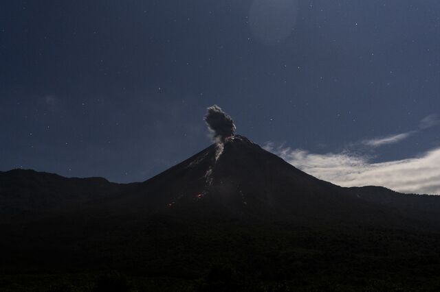 Smoke rises from the Reventador  volcano .