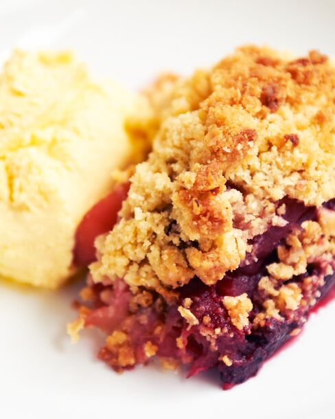 At Rochelle Canteen, you share tables and eat dishes that have the simplicity of home cooking, such as this apple and plum crumble.