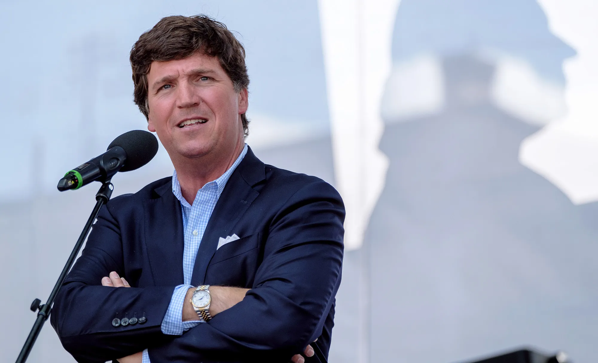 Tucker Carlson speaks in Esztergom, Hungary on Aug. 7.