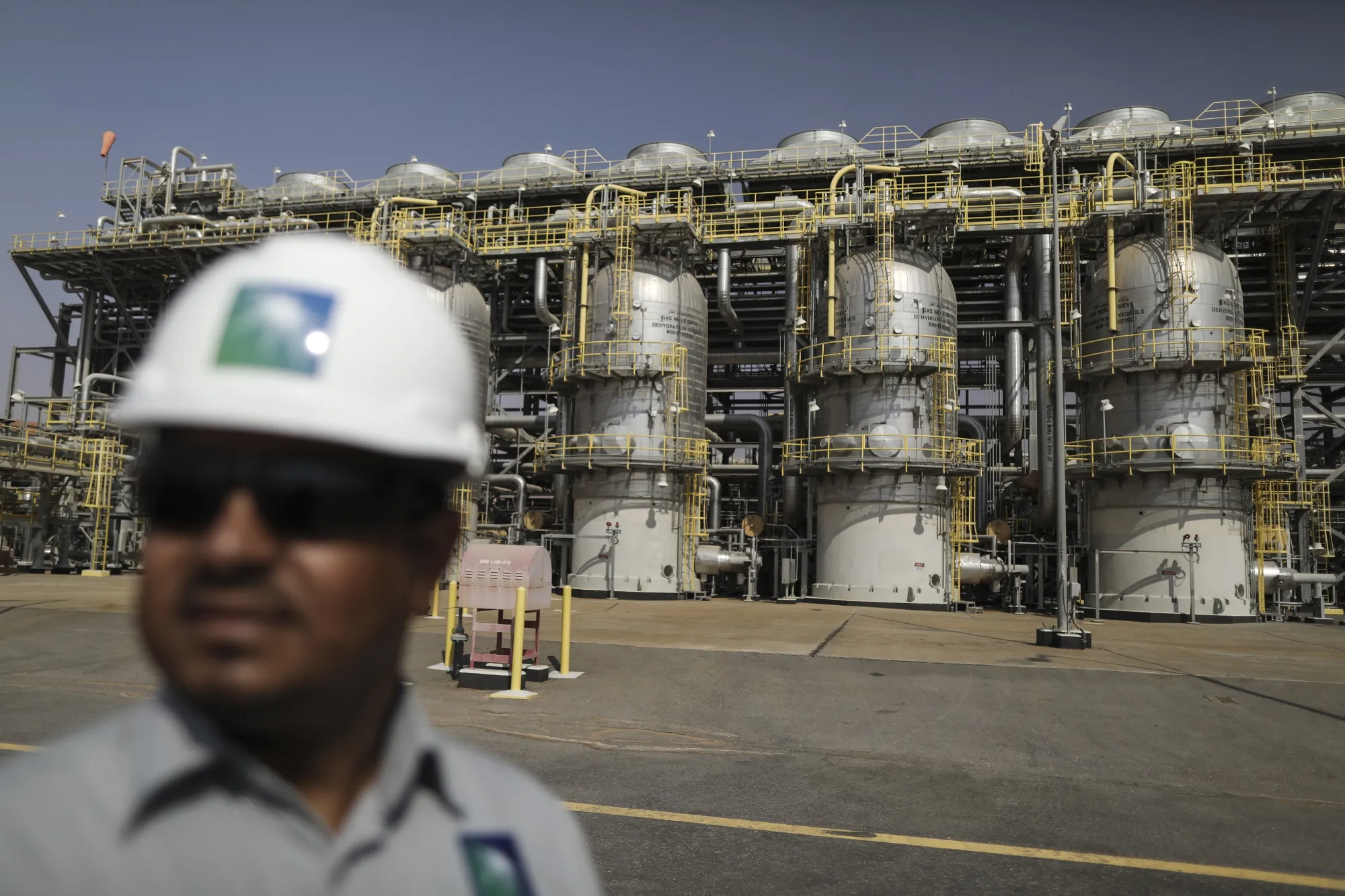 An employee visits the Natural Gas Liquids (NGL) facility at Saudi Aramco's Shaybah oil field in the Rub' Al-Khali desert, also known as the 'Empty Quarter,' in Shaybah, Saudi Arabia.