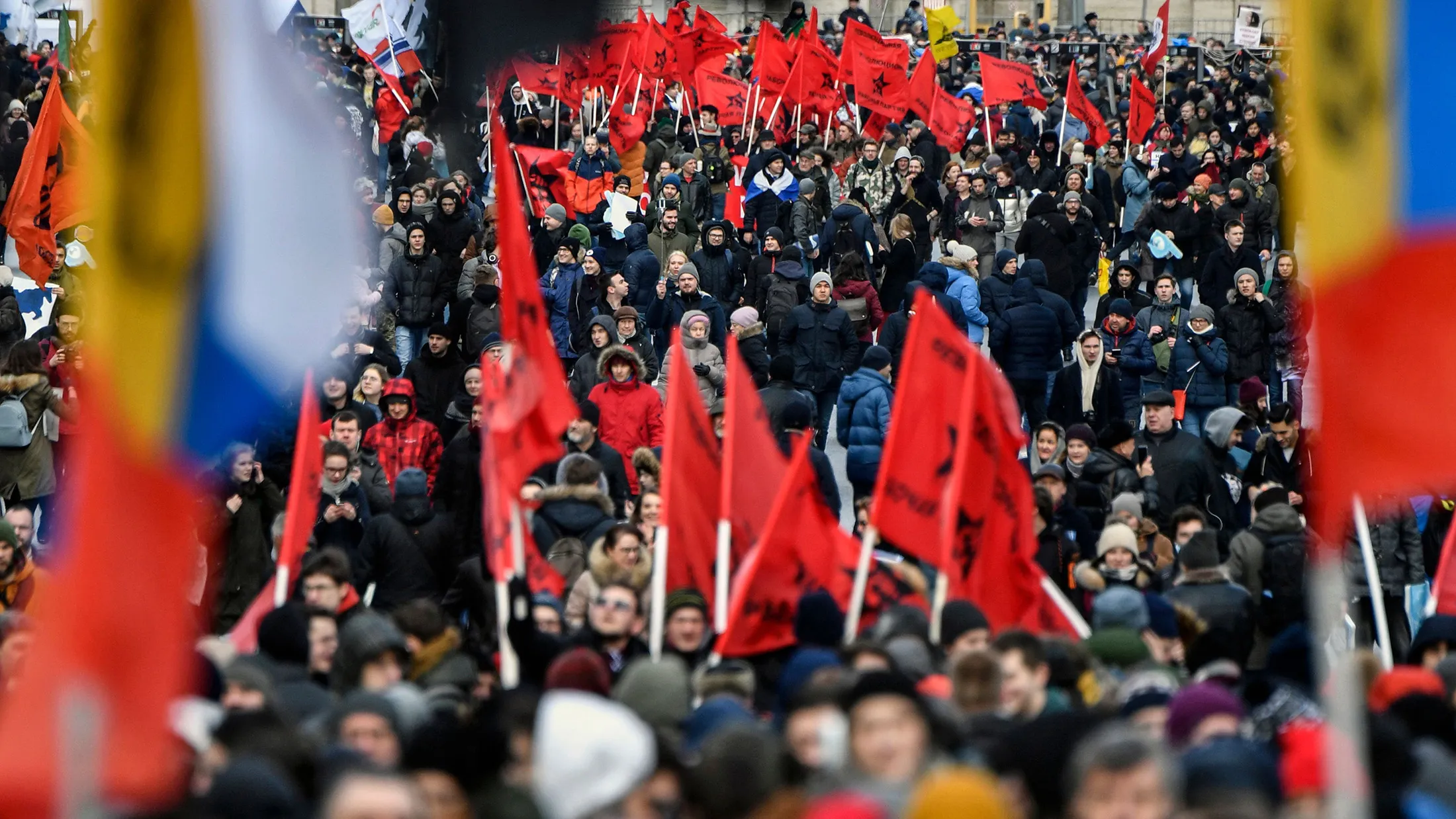 Demonstrators protest in Moscow on Sunday. 