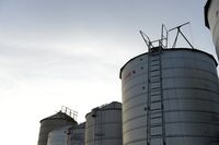 Barley silos at a grain facility in Balliang, Victoria, in Australia.