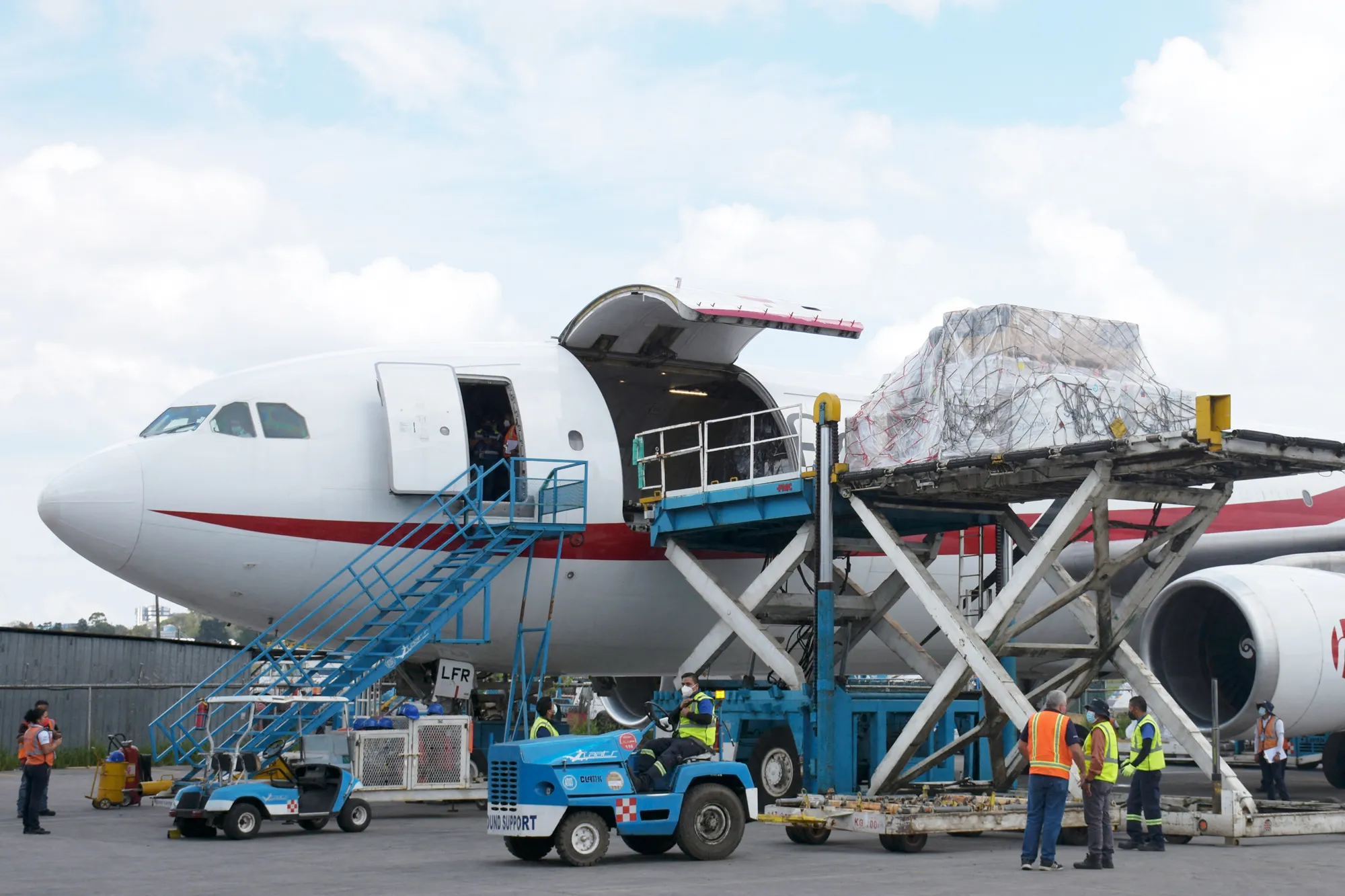 Sputnik-V Covid-19 vaccines are unloaded at Aurora International Airport in Guatemala City, on July 3.