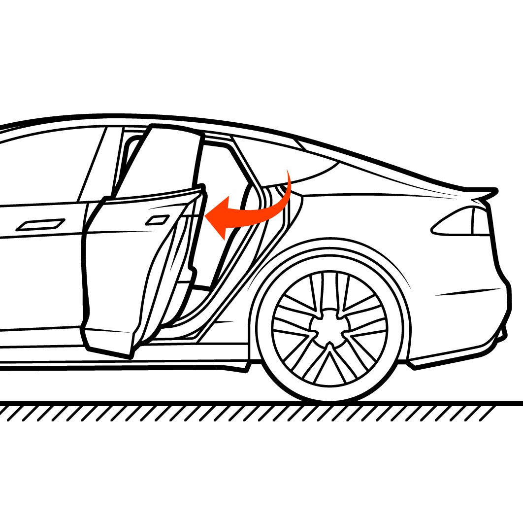 Exterior view of the back door swinging open