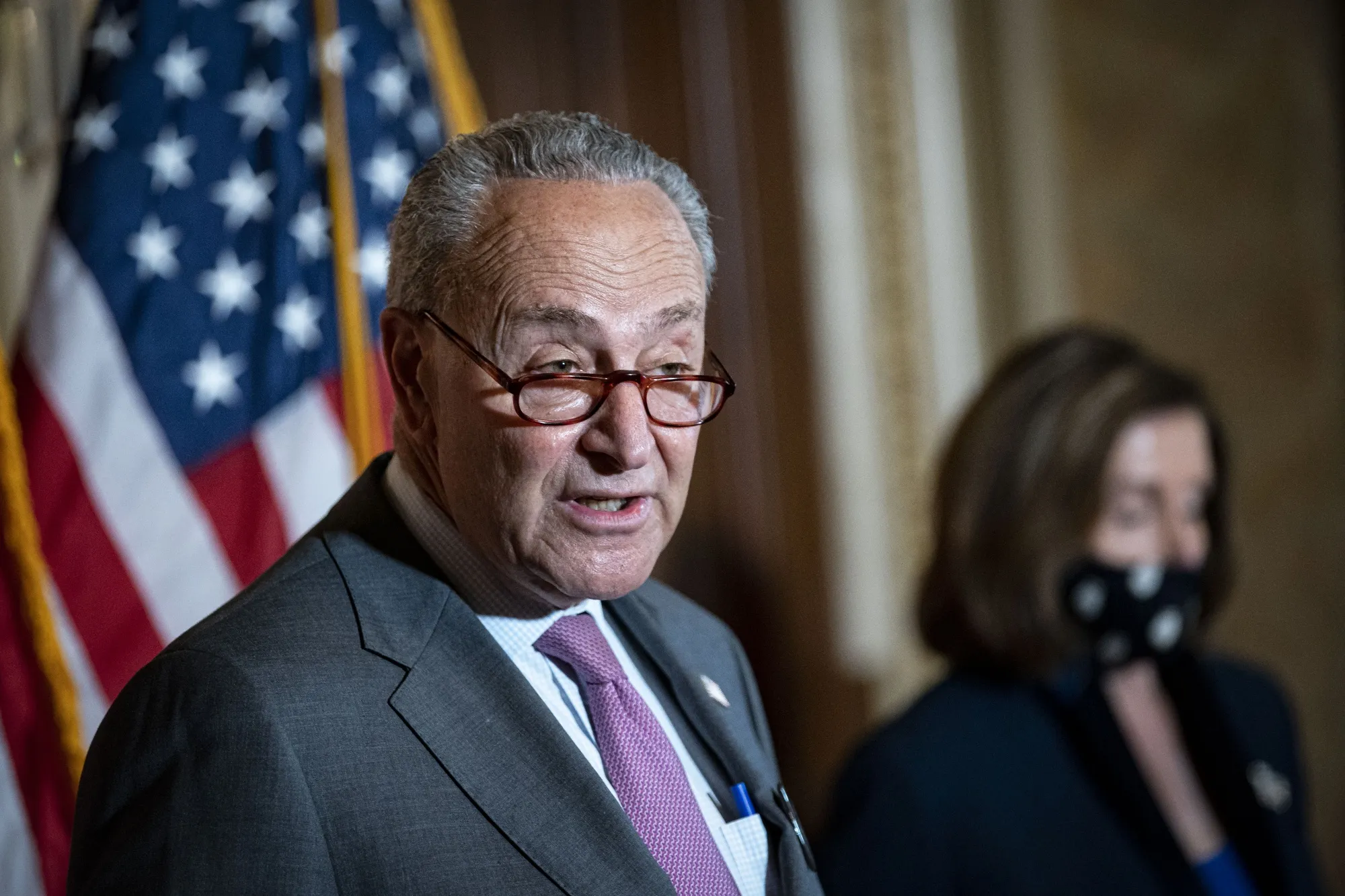 Chuck Schumer&nbsp;speaks during a news conference at the U.S. Capitol in Washington, D.C., on April 13.&nbsp;