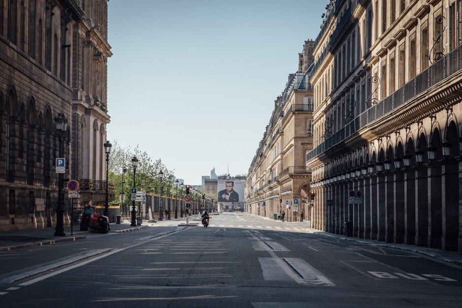 Paris, France - Circa 2019: Pedestrians walking near burned luxury