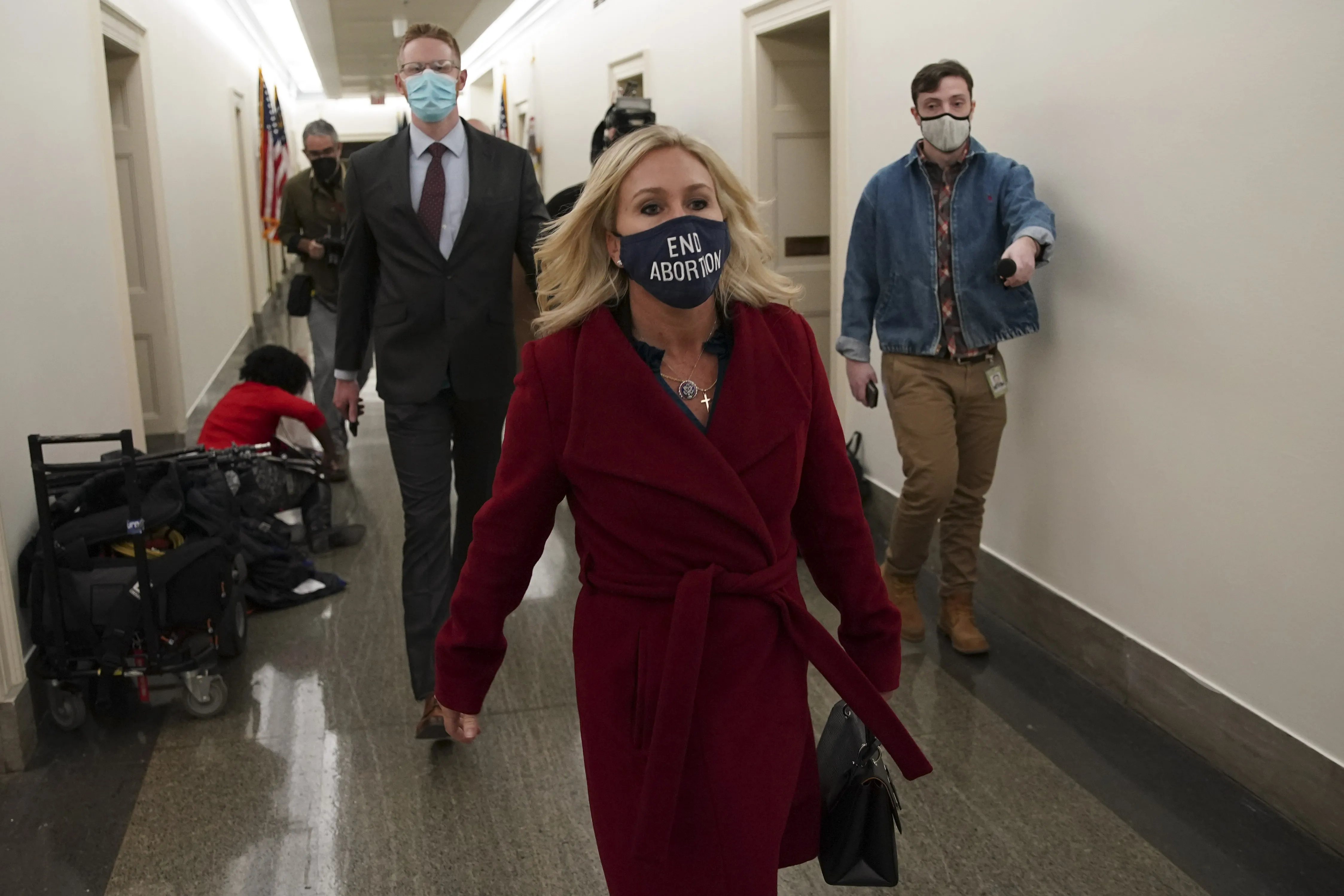 Representative Marjorie Taylor Green, a Republican from Georgia in Washington, D.C.&nbsp;on Feb. 3. The House voted to&nbsp;strip&nbsp;QAnon promoter Greene of her committee posts.