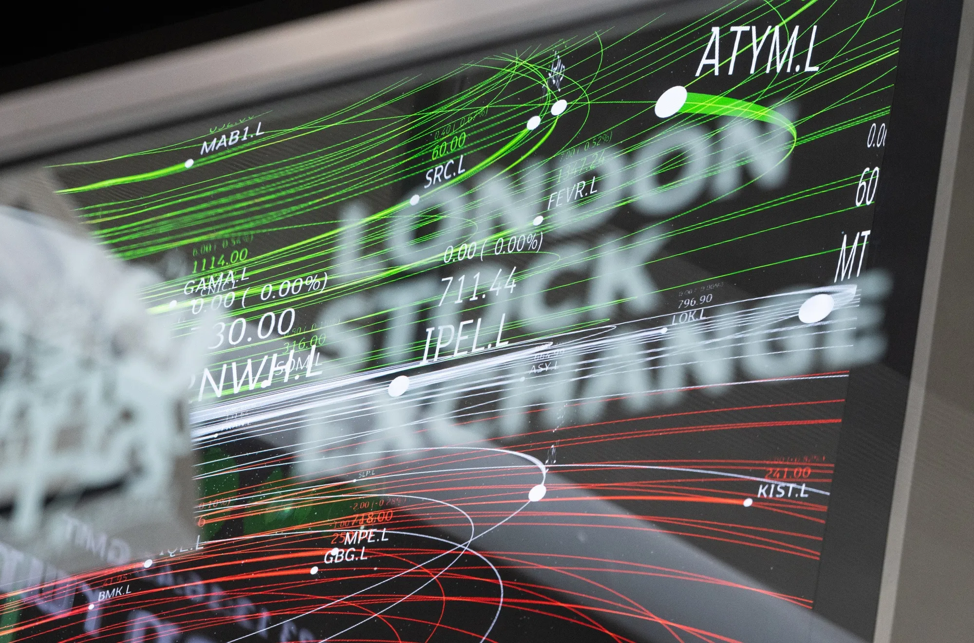 Stock price information at the London Stock Exchange.