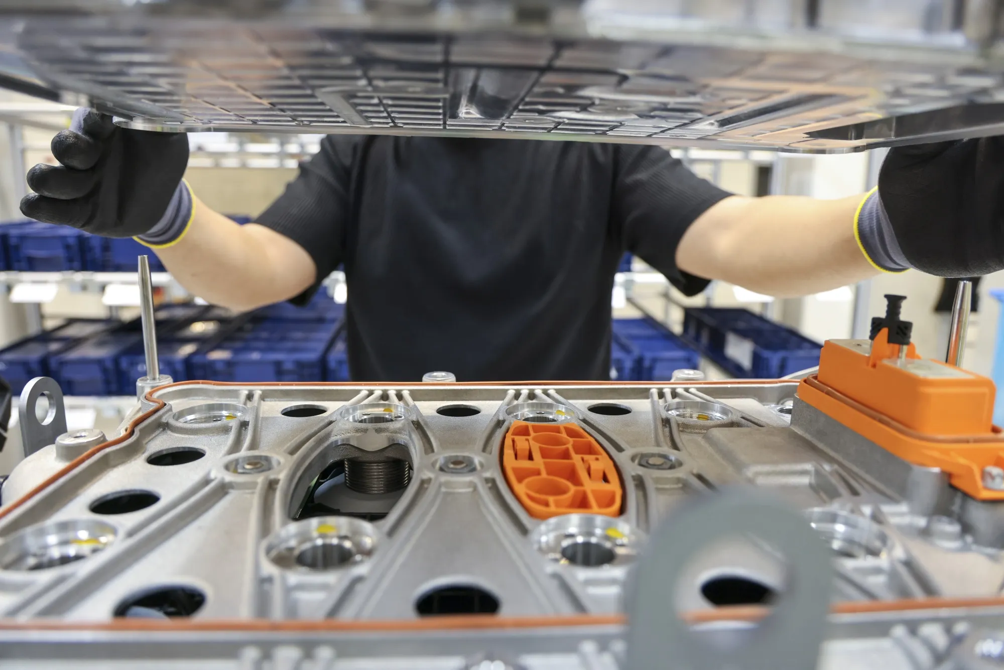 An employee at a factory, in Esslingen, Germany.