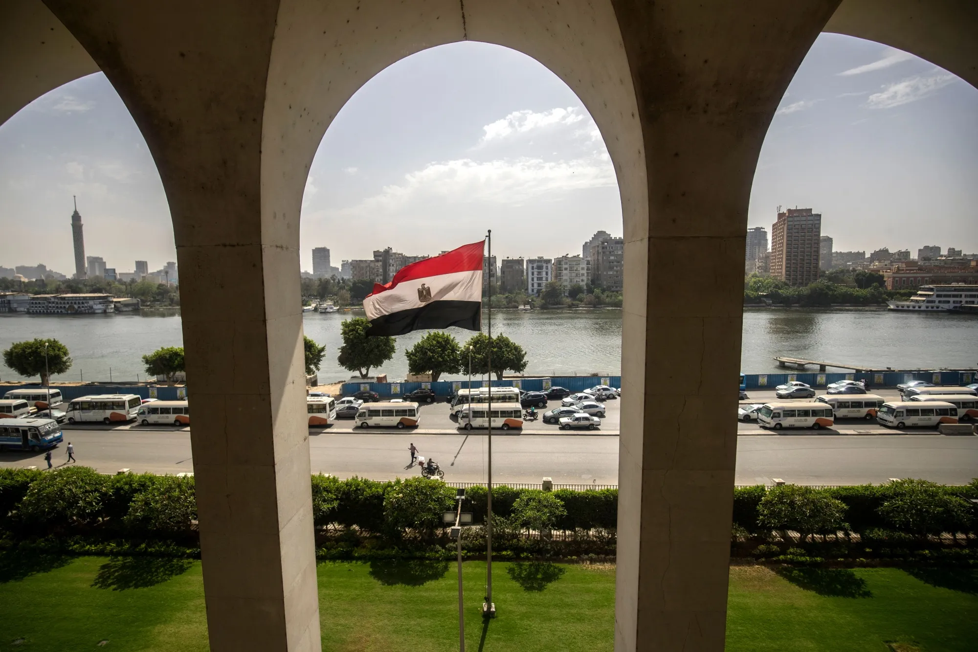 The Egyptian flag flies outside the foreign ministry headquarters in&nbsp;Cairo, Egypt.