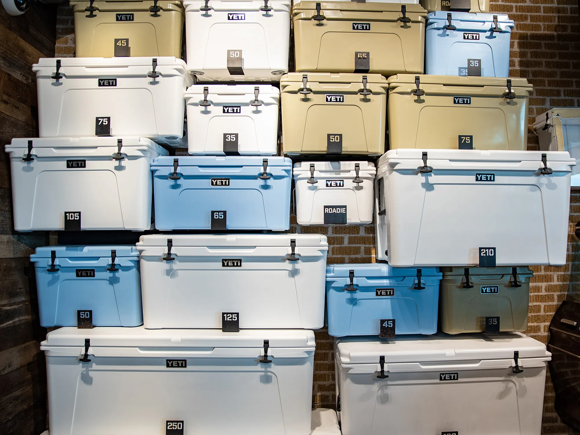 Coolers sit on display for sale at the Yeti Holdings Inc. flagship store in Austin, Texas, U.S., on Wednesday, Sept. 12, 2018.