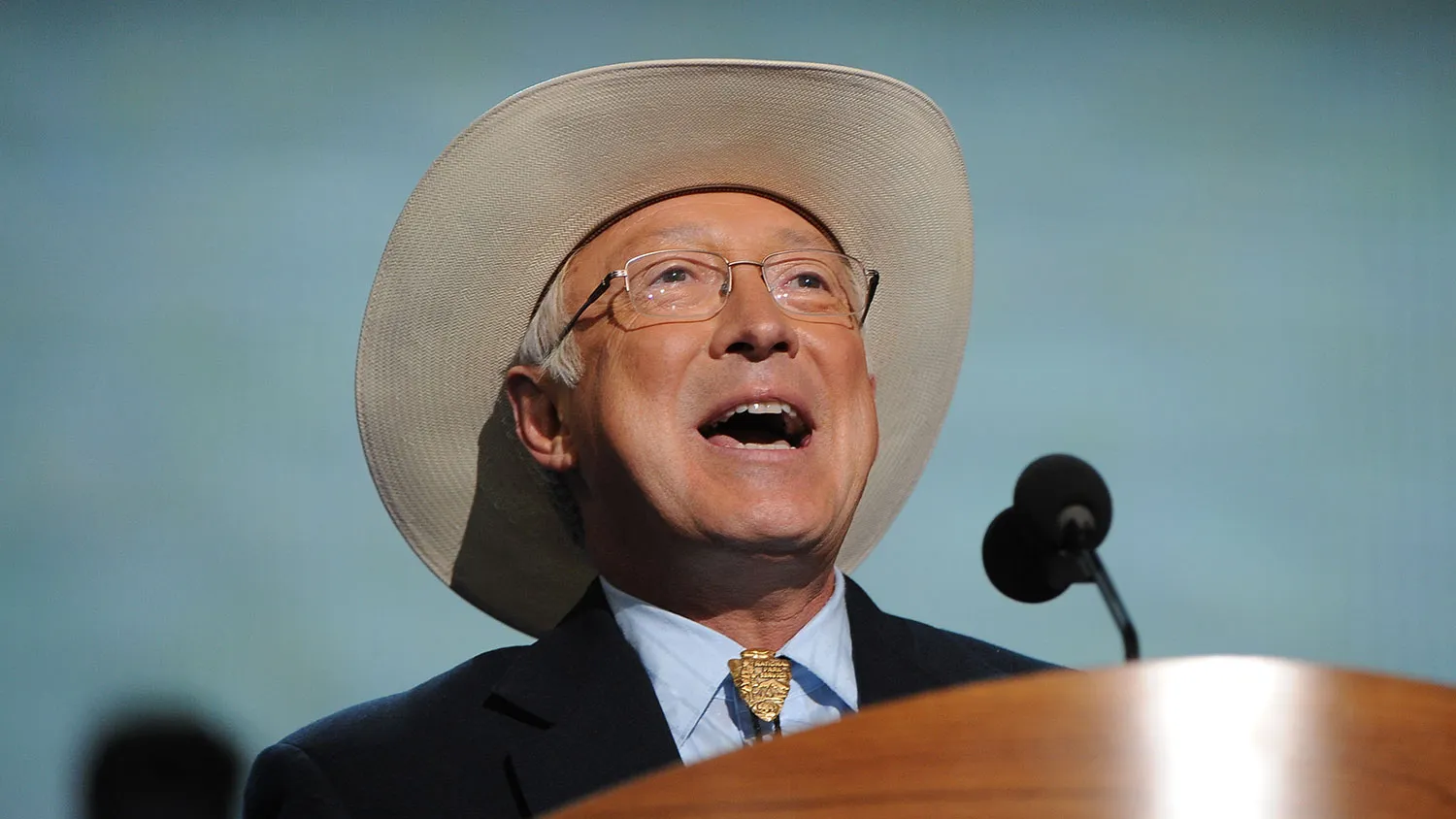 Then-Secretary of the Interior Ken Salazar speaks in Charlotte, North Carolina, on Sept. 4, 2012, during the Democratic National Convention.
