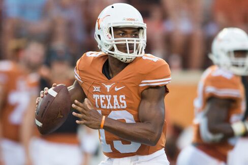 Jerrod Heard of the Texas Longhorns drops back to pass against the California Golden Bears on Sept. 19, at Darrell K Royal-Texas Memorial Stadium in Austin, Texas.