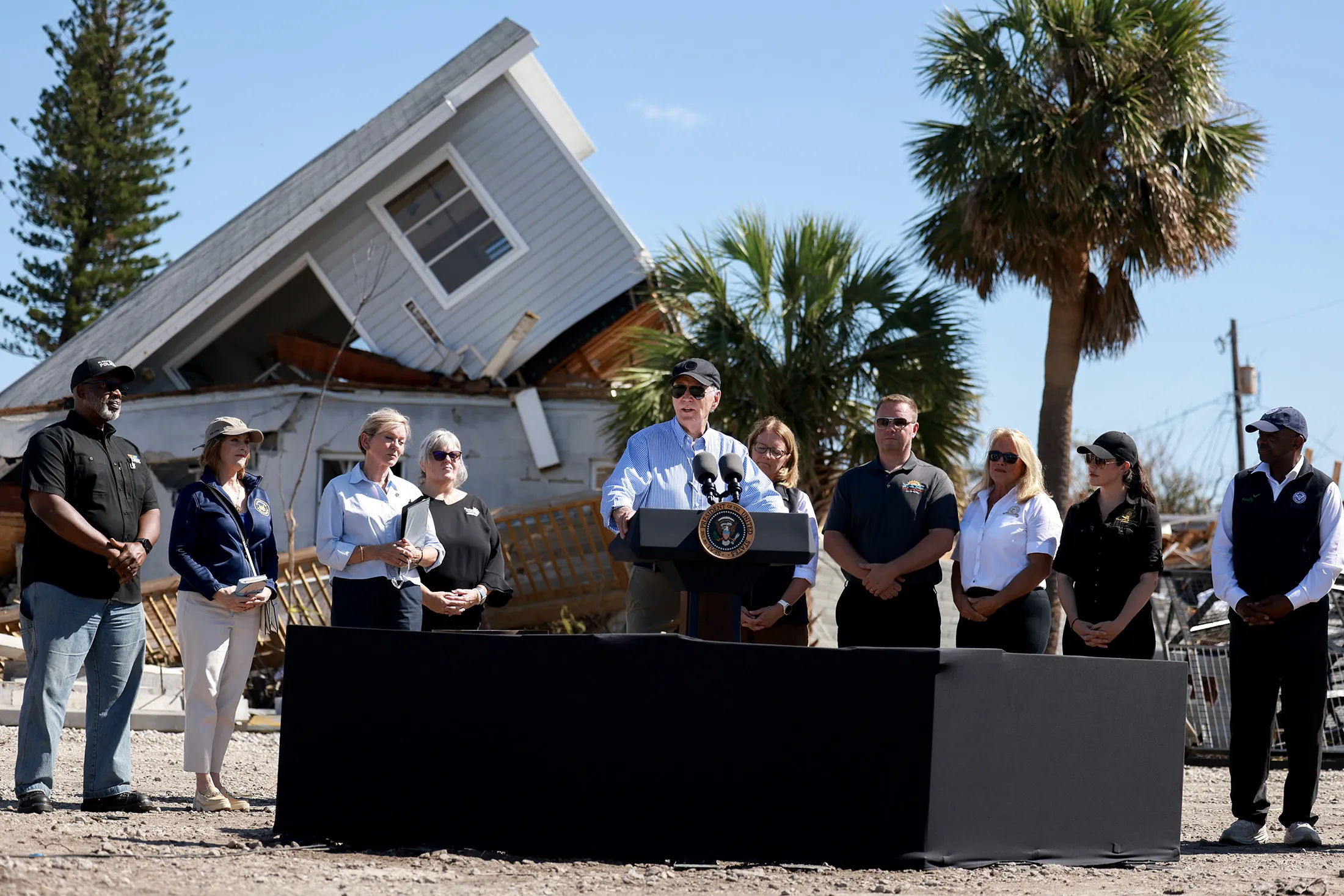 President Joe Biden speaks after a tour of the damage caused by Hurricane Milton in St. Pete Beach, Florida, on Oct.&nbsp;13.