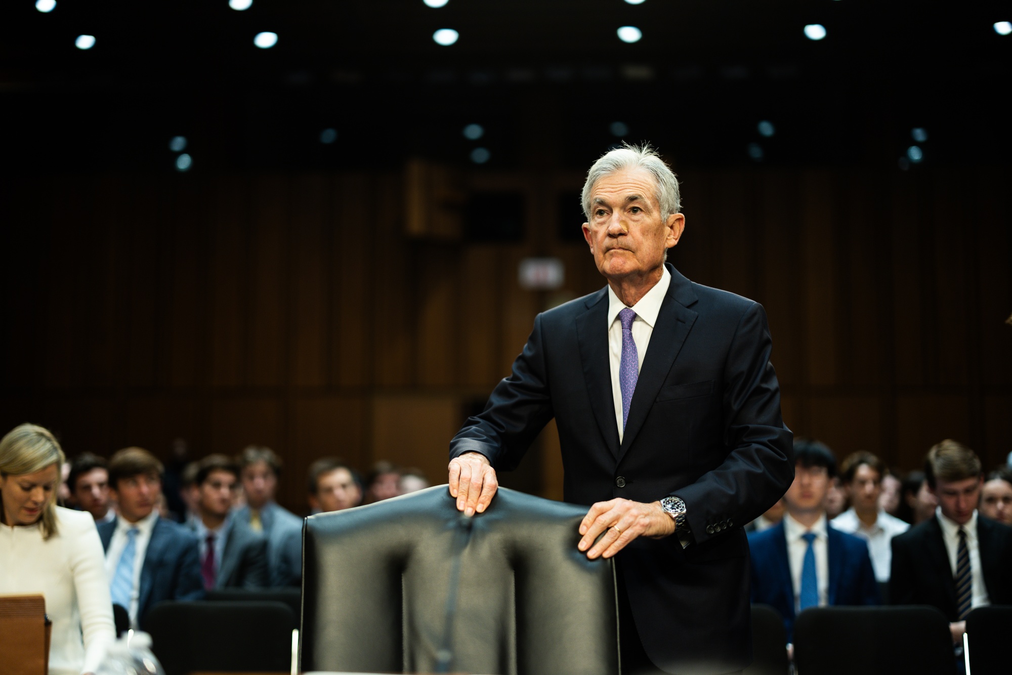 Jerome Powell arrives for a Senate Banking, Housing, and Urban Affairs Committee hearing in Washington, DC on July 9.&nbsp;