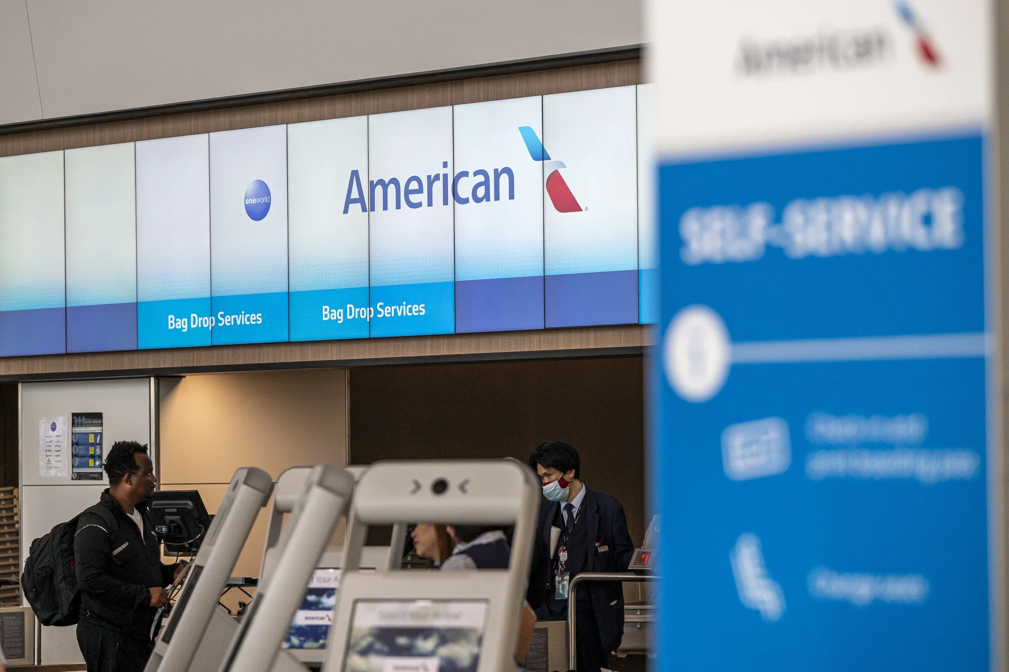 An American Airlines check-in area at the San Francisco International Airport in Oakland, California.