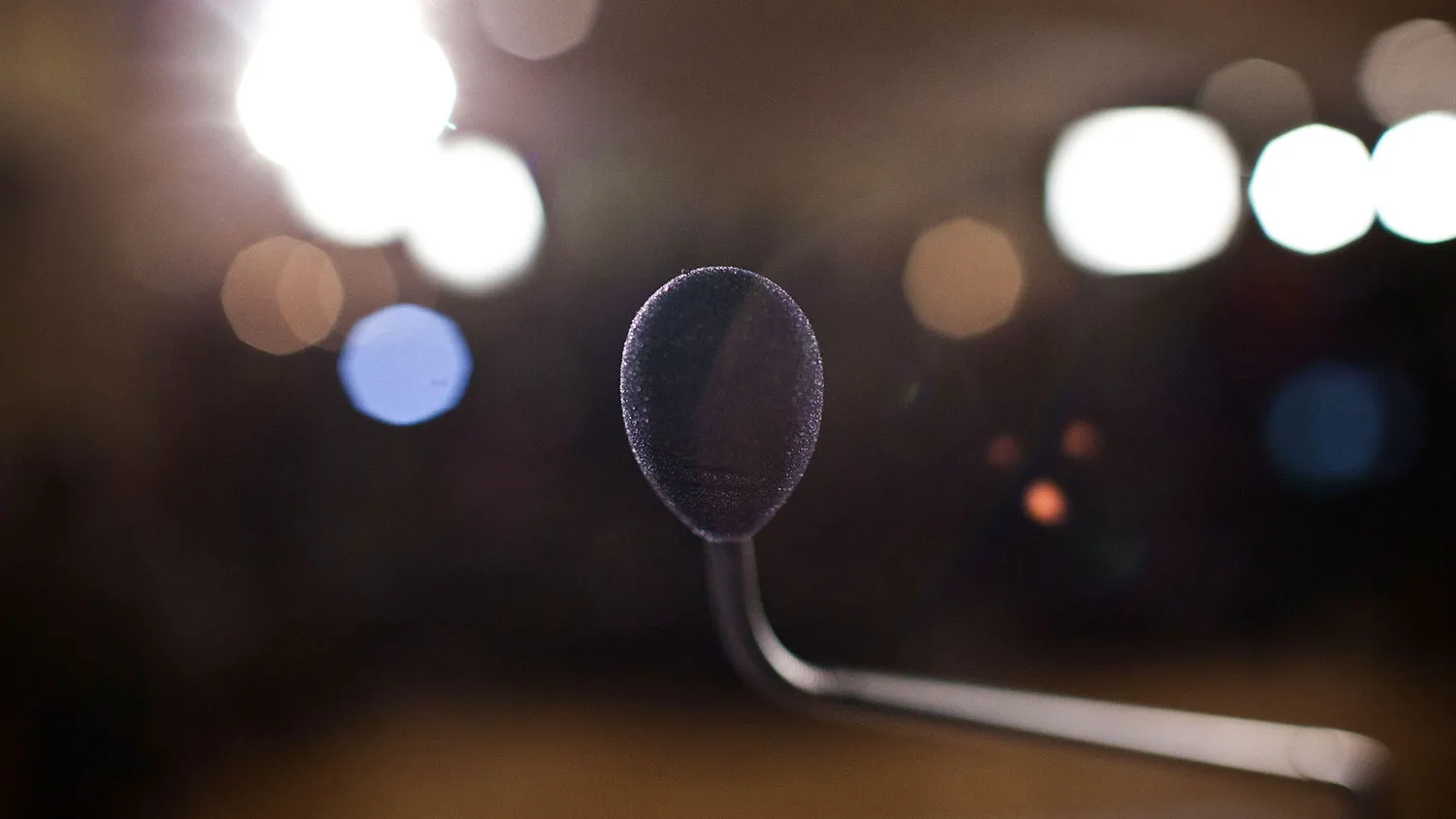 A microphone is seen at Ron Paul's campaign rally on January 10, 2012 in Manchester, New Hampshire.
