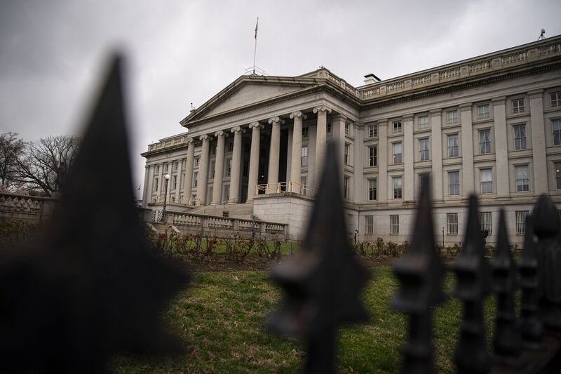 The US Treasury building in Washington, DC.
