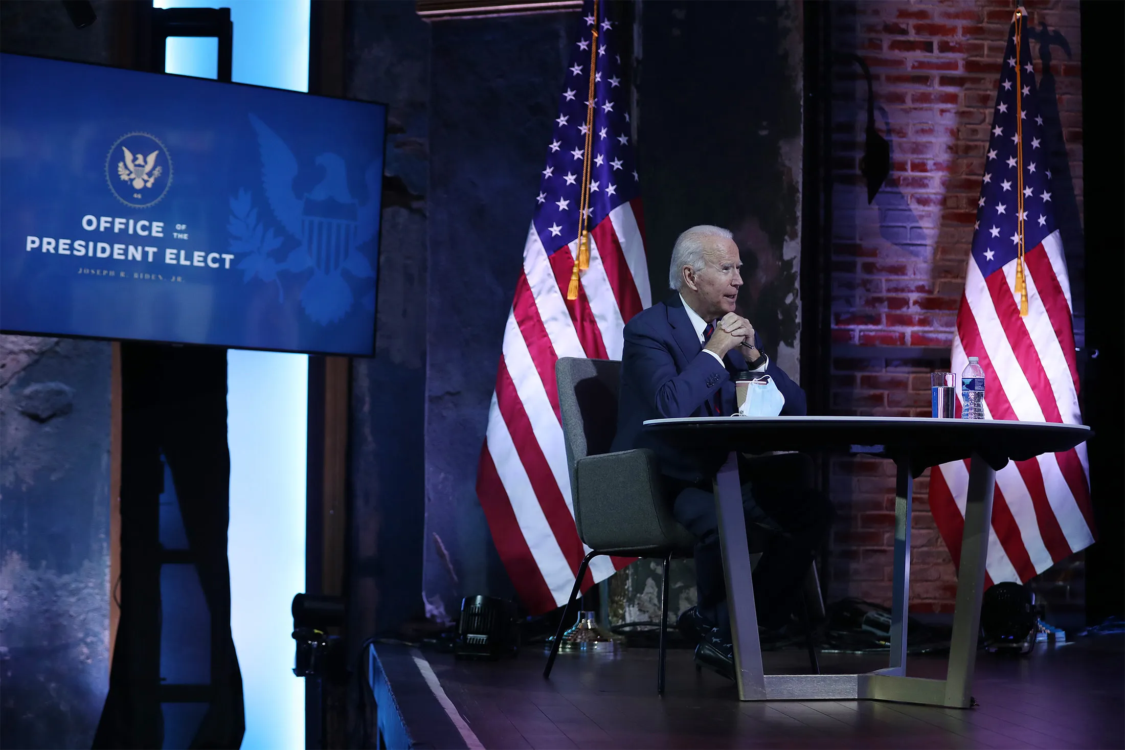 Joe Biden attends a virtual meeting in Wilmington, Delaware, on Nov. 17.