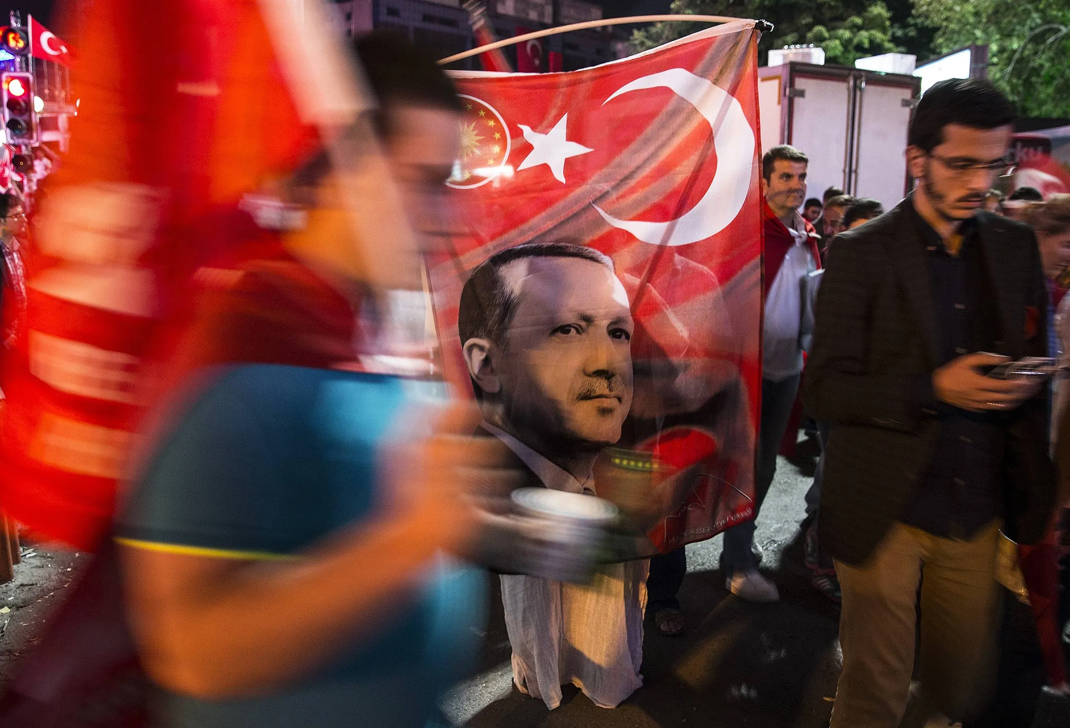 Citizens stage a protest against the failed military coup attempt and show solidarity with the Turkish government at Kizilay Square in Ankara, Turkey on July 21, 2016.
