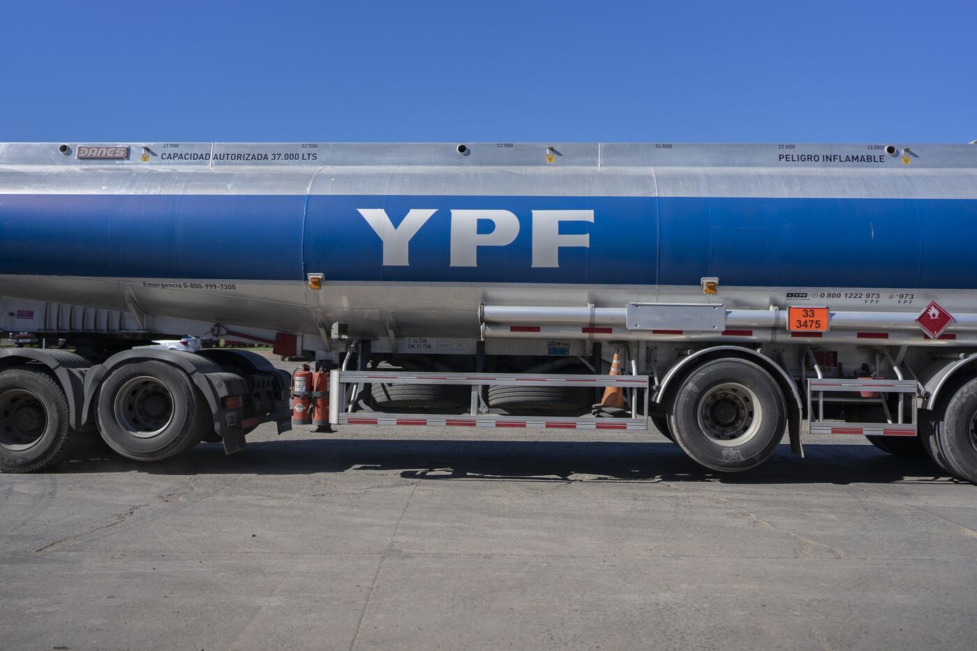 A YPF tanker truck near Puerto General San Martin, Argentina, on Tuesday, April 12, 2022.&nbsp;