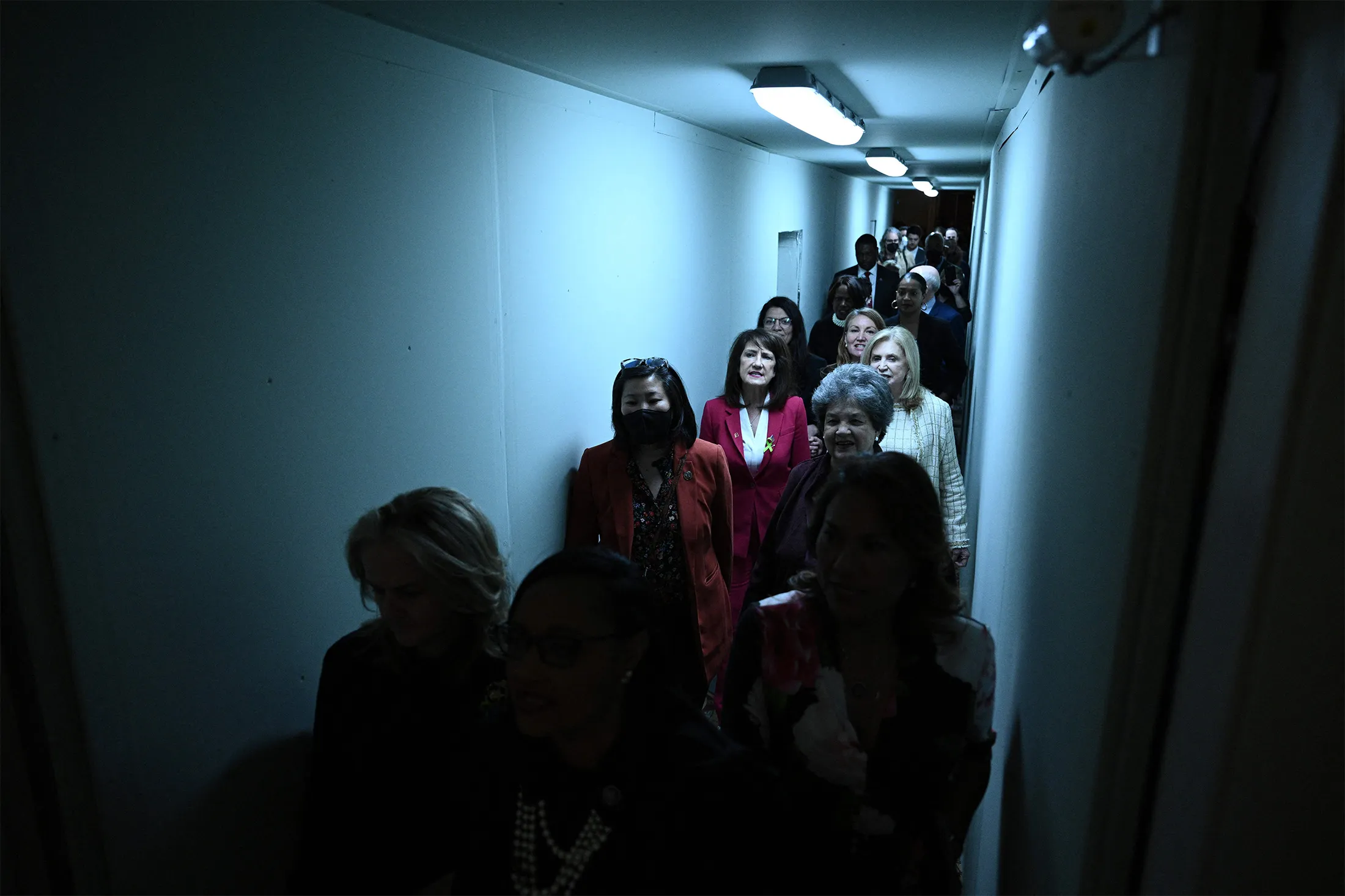 Members of the House of Representatives chant "my body, my decision" while walking to the Senate side of the US Capitol in Washington, D.C., on May 11.&nbsp;