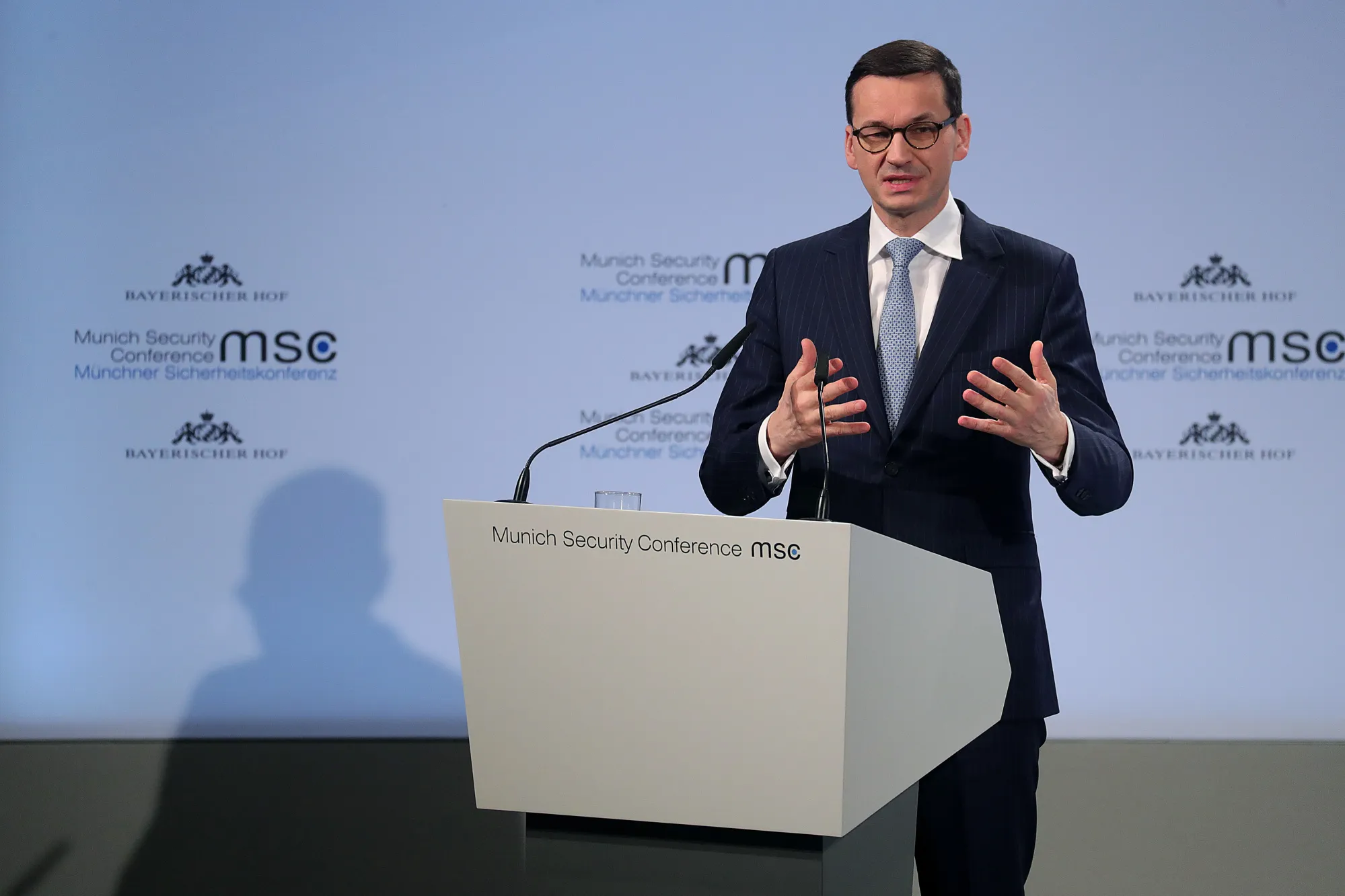 Mateusz Morawiecki, Poland's prime minister, speaks at the Munich Security Conference (MSC) on Saturday, Feb. 17, 2018.