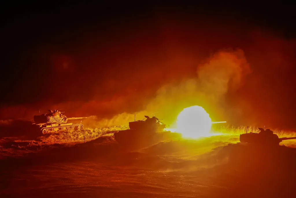 A M60A3 tank fires live rounds&nbsp;during the 'Chen-Chiang" exercise, in Penghu, Taiwan, on Oct.&nbsp;24.