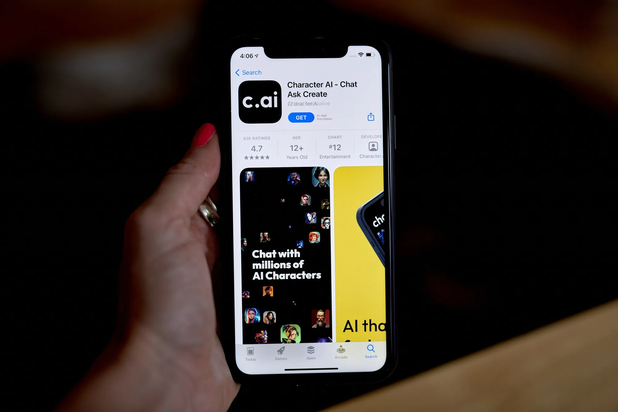 The Charcter.AI application.&nbsp;
