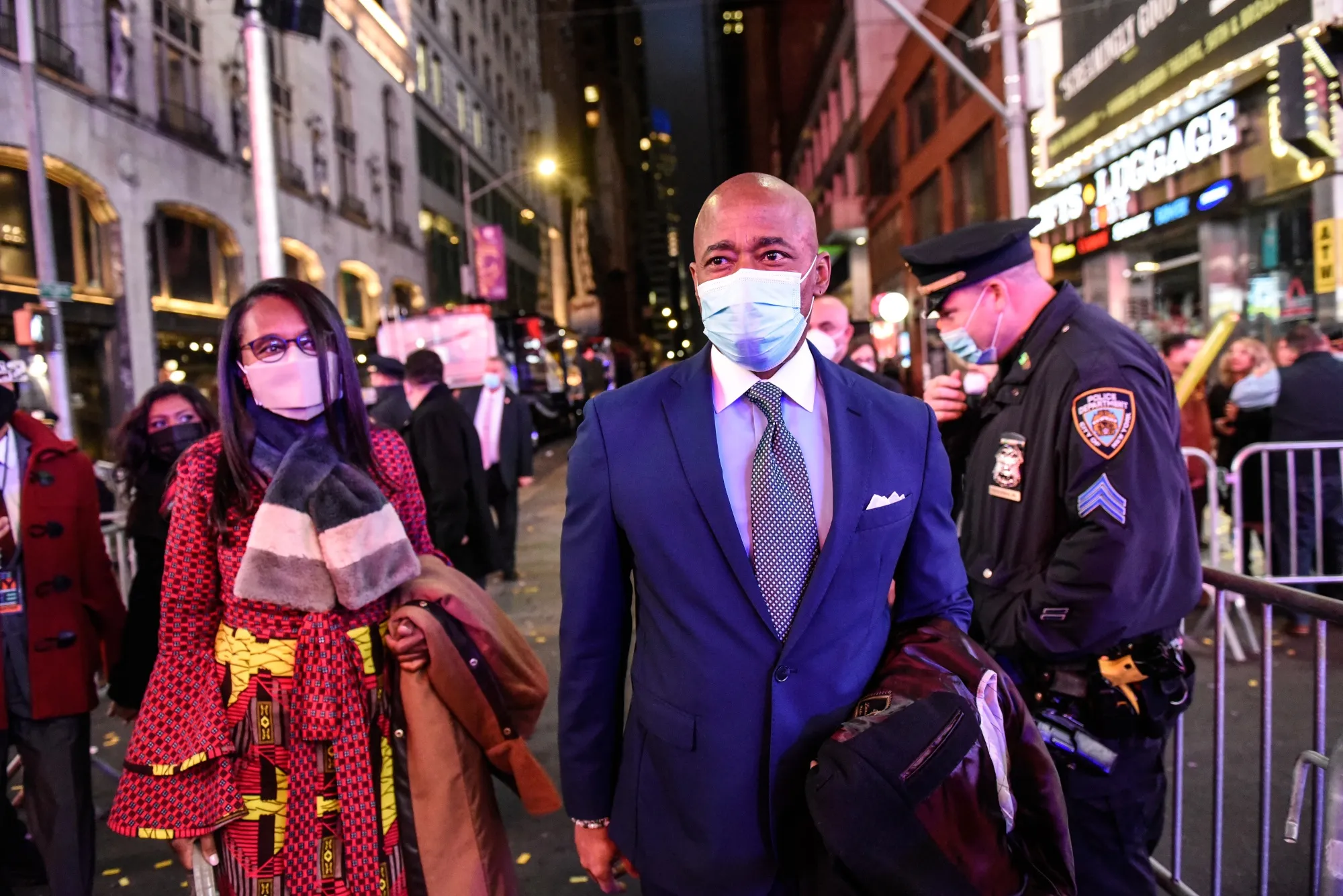 Eric Adamsarrives for the New Year's Eve celebration in Times Square, New York on Dec. 31.