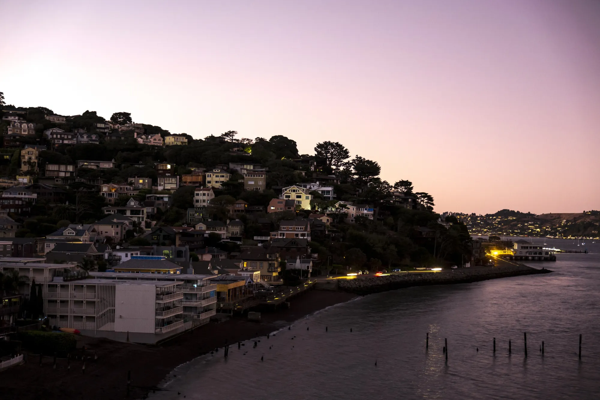 Homes during a blackout in Sausalito, California.