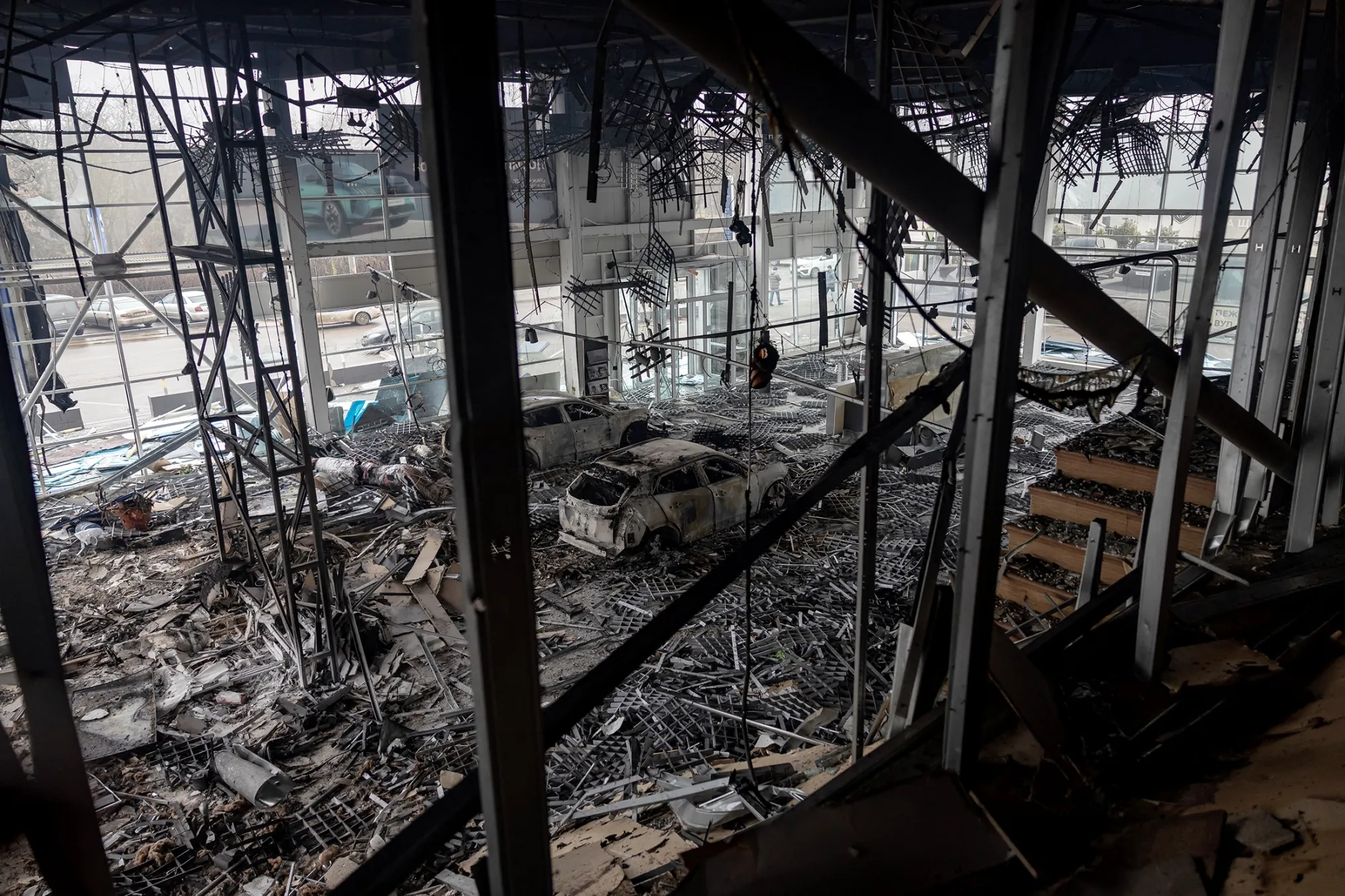A heavily damaged building following a Russian attack in Odesa, Ukraine, on Feb. 13.