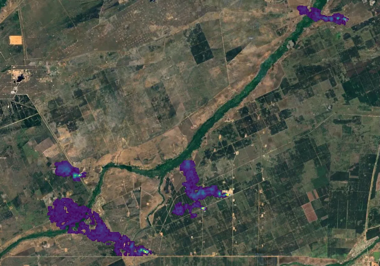 An image captured by EMIT on September 24, 2025, shows five emissions on the same day and in the same area.