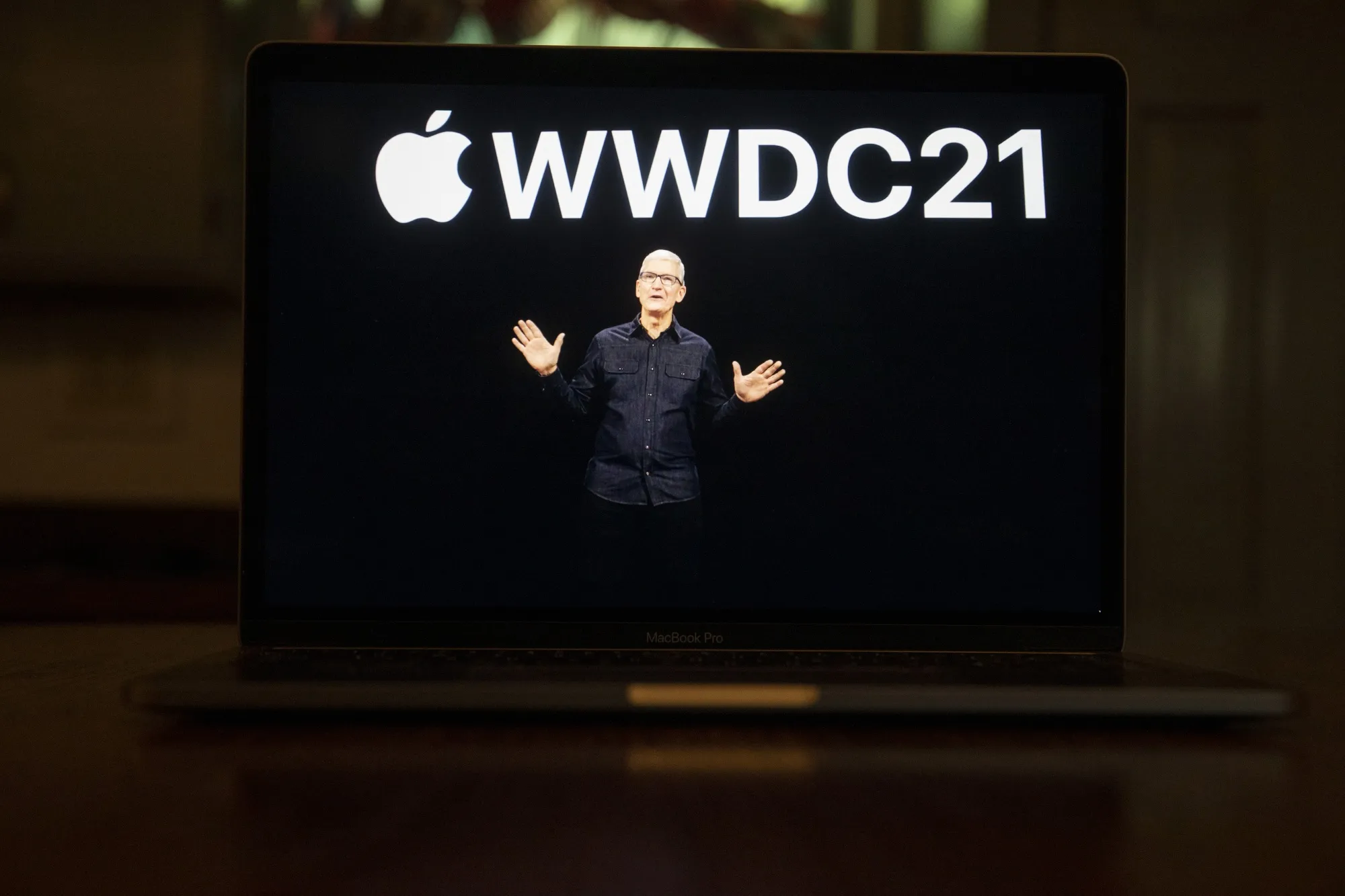 Tim Cook during the virtual Apple WWDC in 2021.